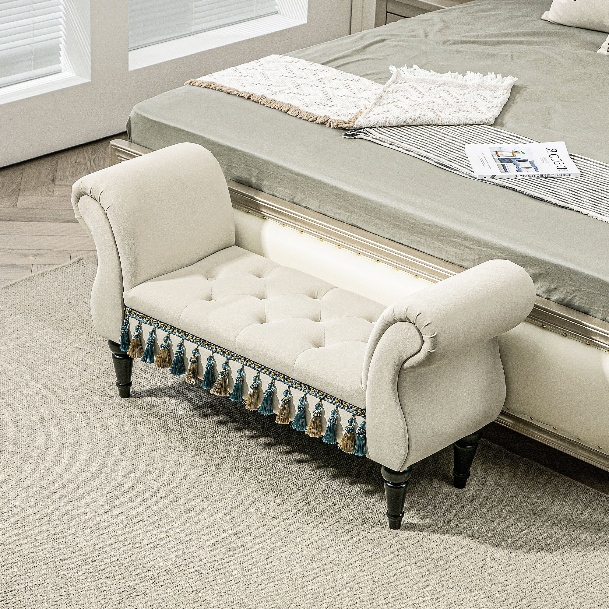 HOMCOM Polsterbank, Sitzbank, Vintage-Design, bis 150 kg, 117x40x58 cm, Beige