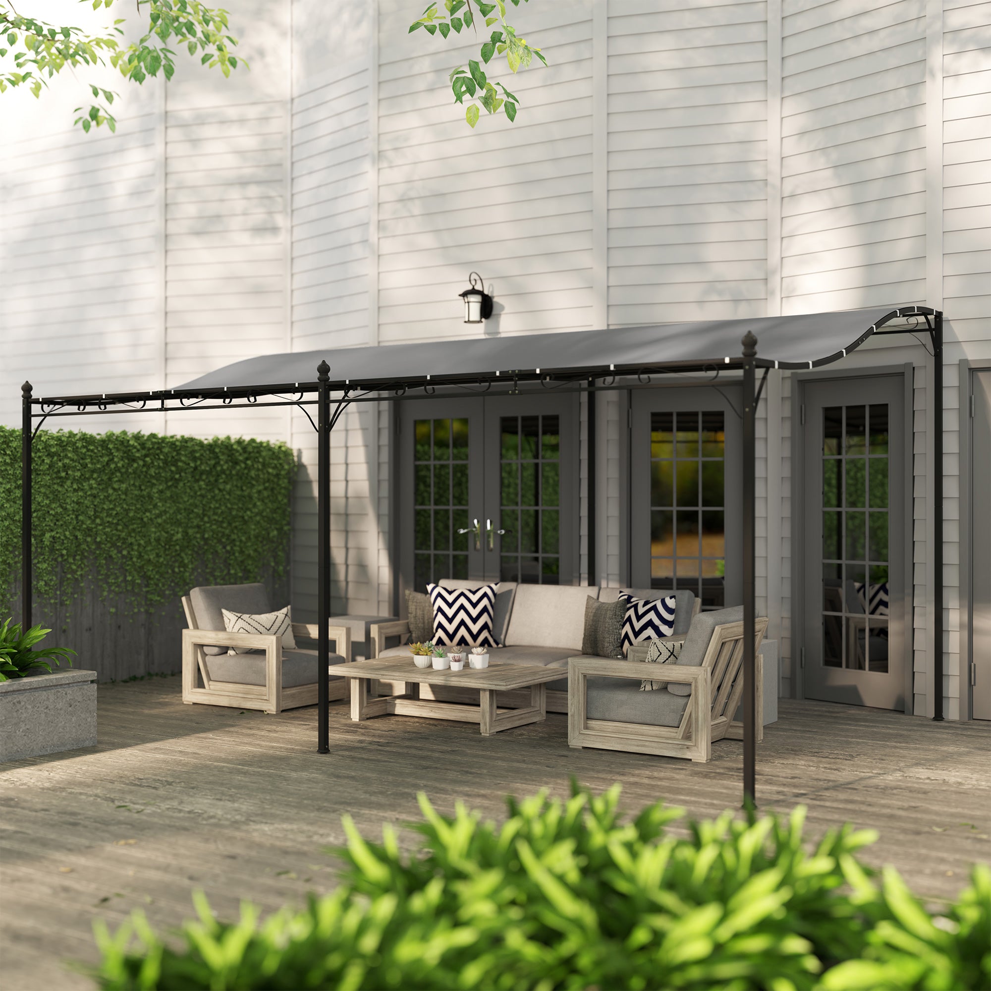 Outsunny 3 x 5 m Pergola, Flexibles Gartendach mit wasserfester Plane und Metallrahmen, Schattenspender, Dunkelgrau