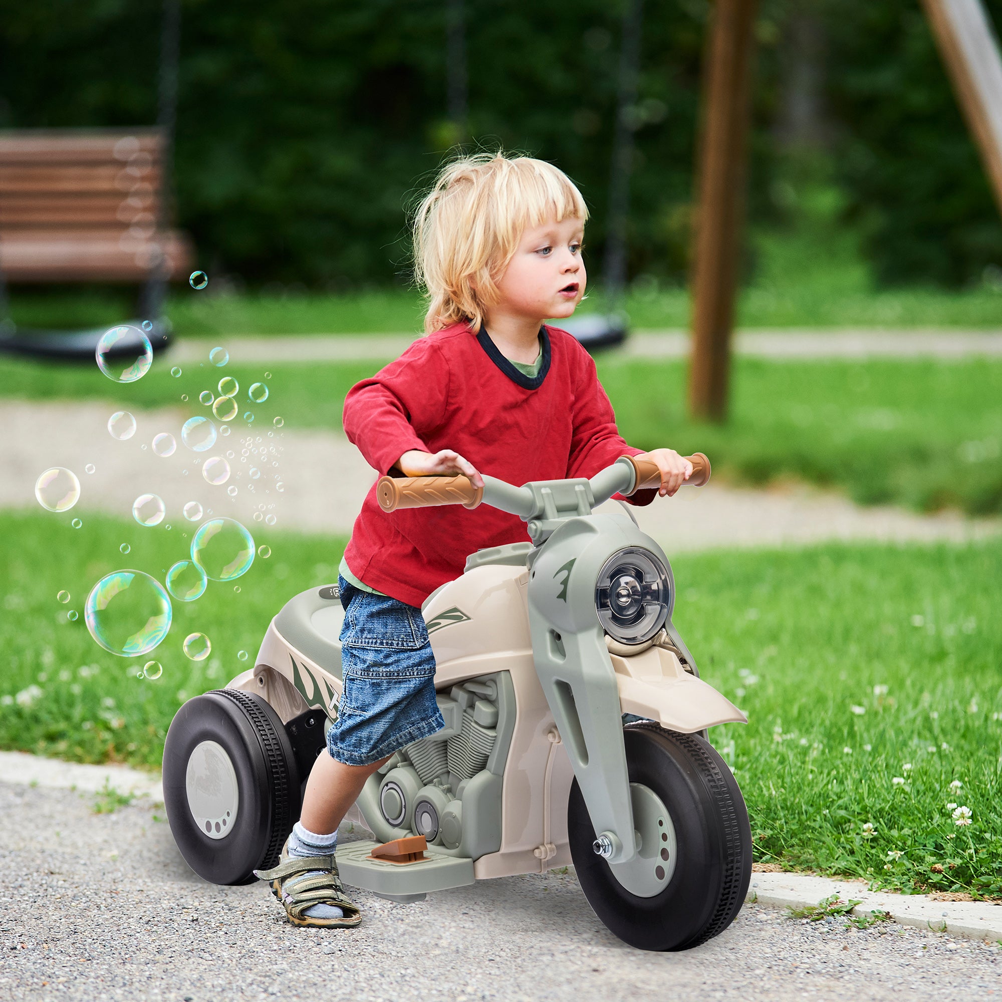 AIYAPLAY Kinder Elektro-Motorrad, 6V Kindermotorrad mit Musik, Blasen 2,5-3 km/h, für 2-5 Jahre Kinder