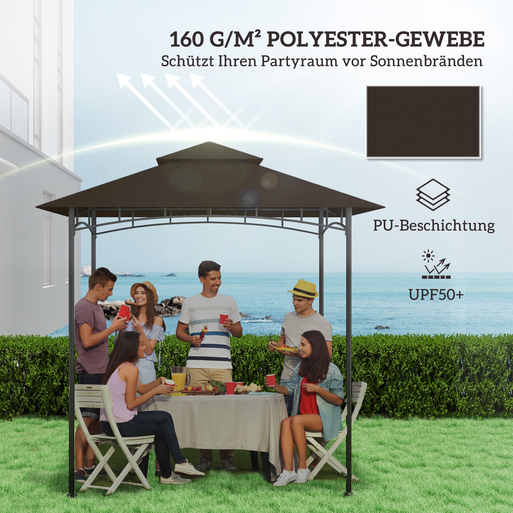 Outsunny Ersatzplane für Gartenpavillon, Grillpavillon-Ersatzdach für 152 x 244 cm Gestelle, UPF50+ Schutz, Polyester, Kaffee