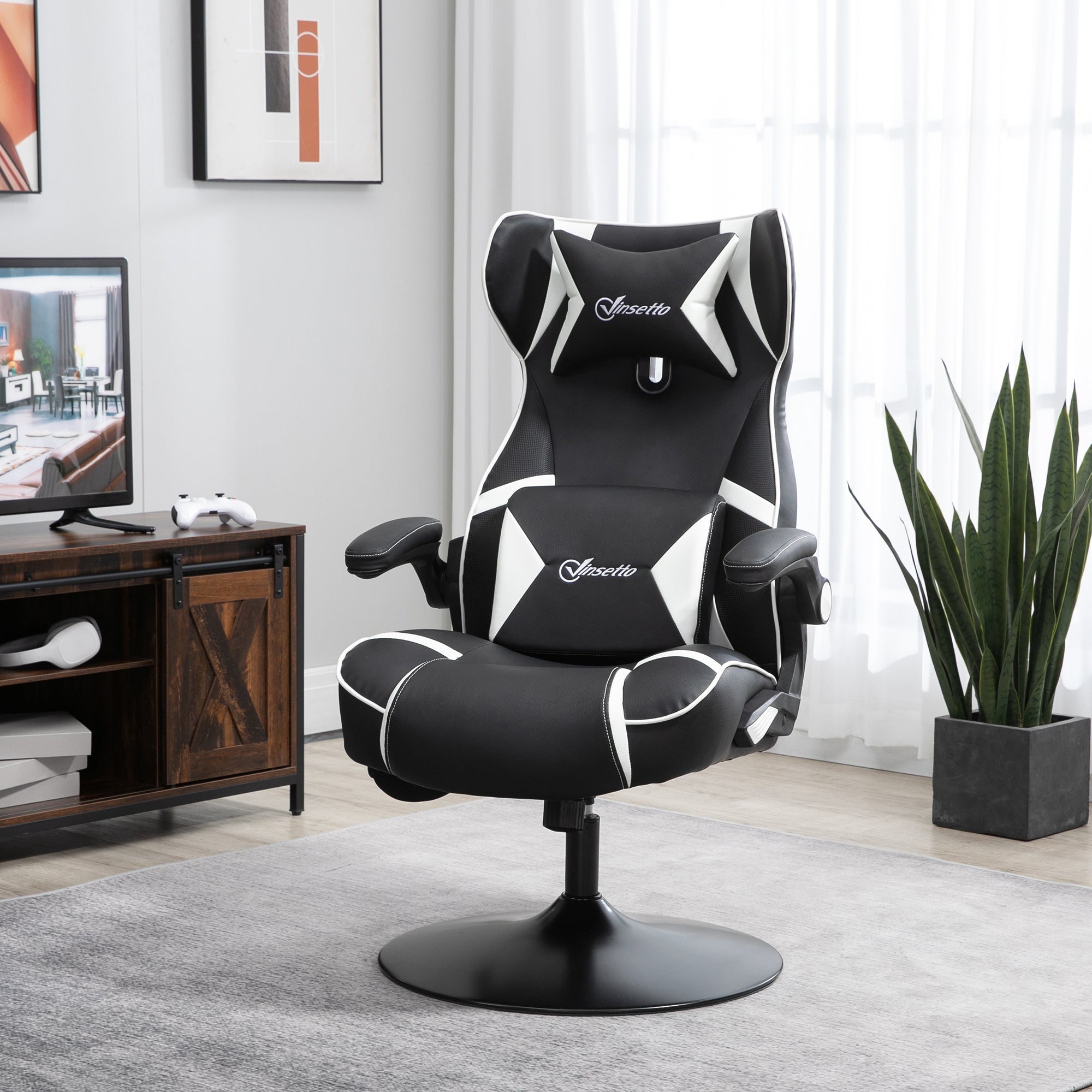 Vinsetto Gamingsessel, Gamingstuhl, integrierte Lautsprecher, neigbare Rücklehne, schwarz+weiß, 69 x 73 x 118cm