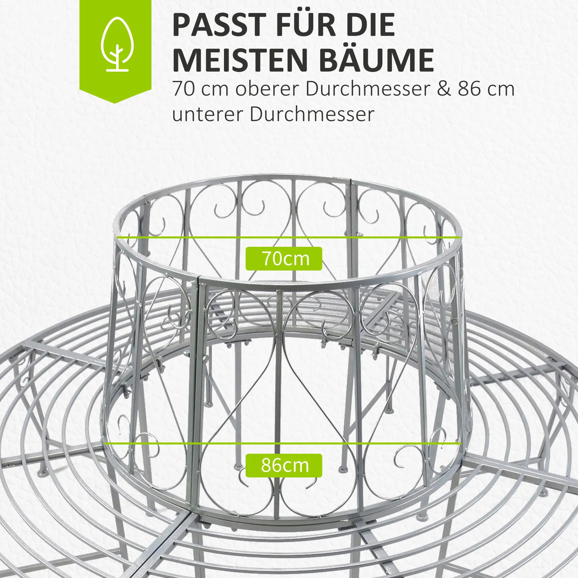 Outsunny Baumbank Rundbank 360° Design große Sitzfläche Metall