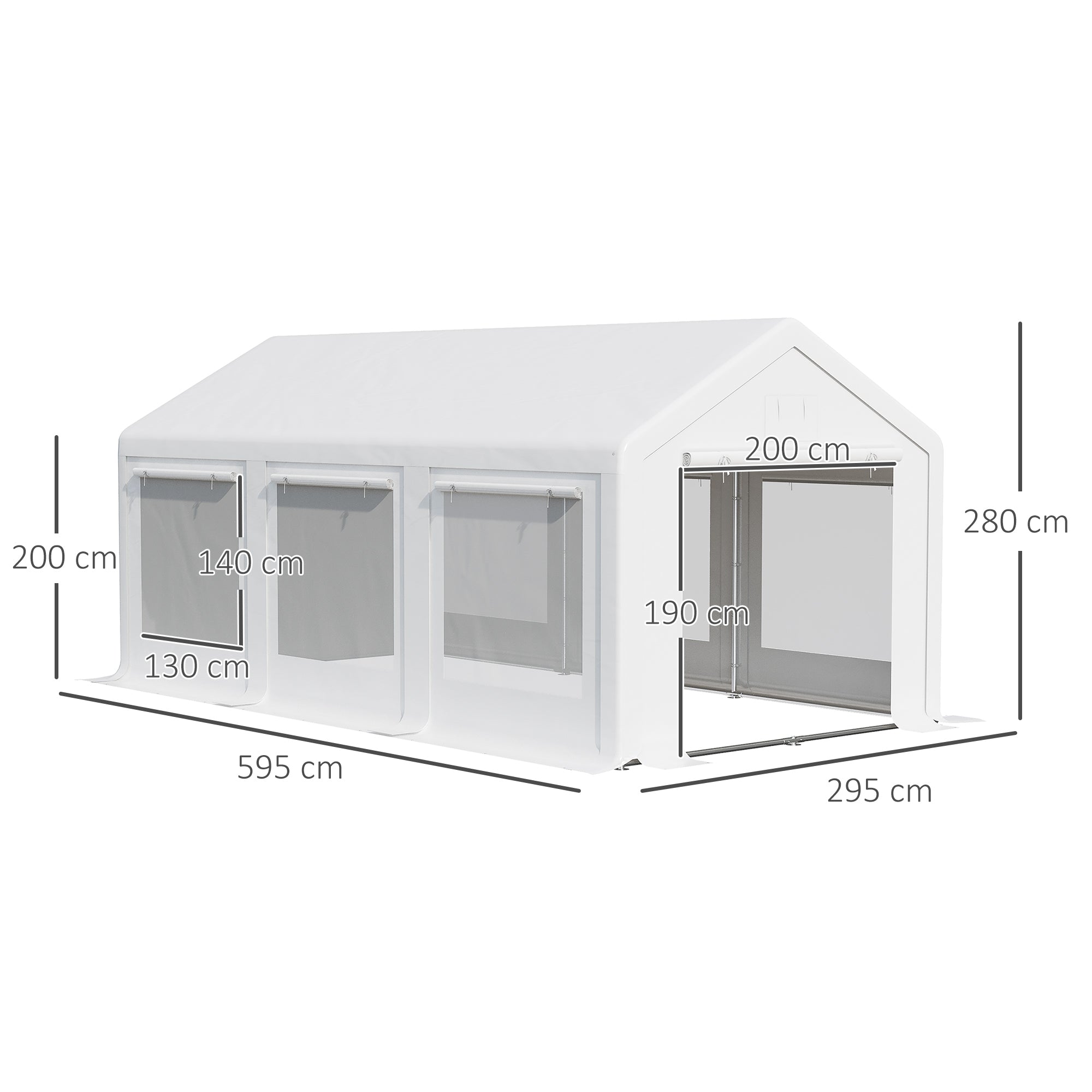Outsunny Pavillon 6 x 3 m, Partypavillon, abnehmbare Seitenwände, mit aufrollbaren Türen + Fenstern, Weiß