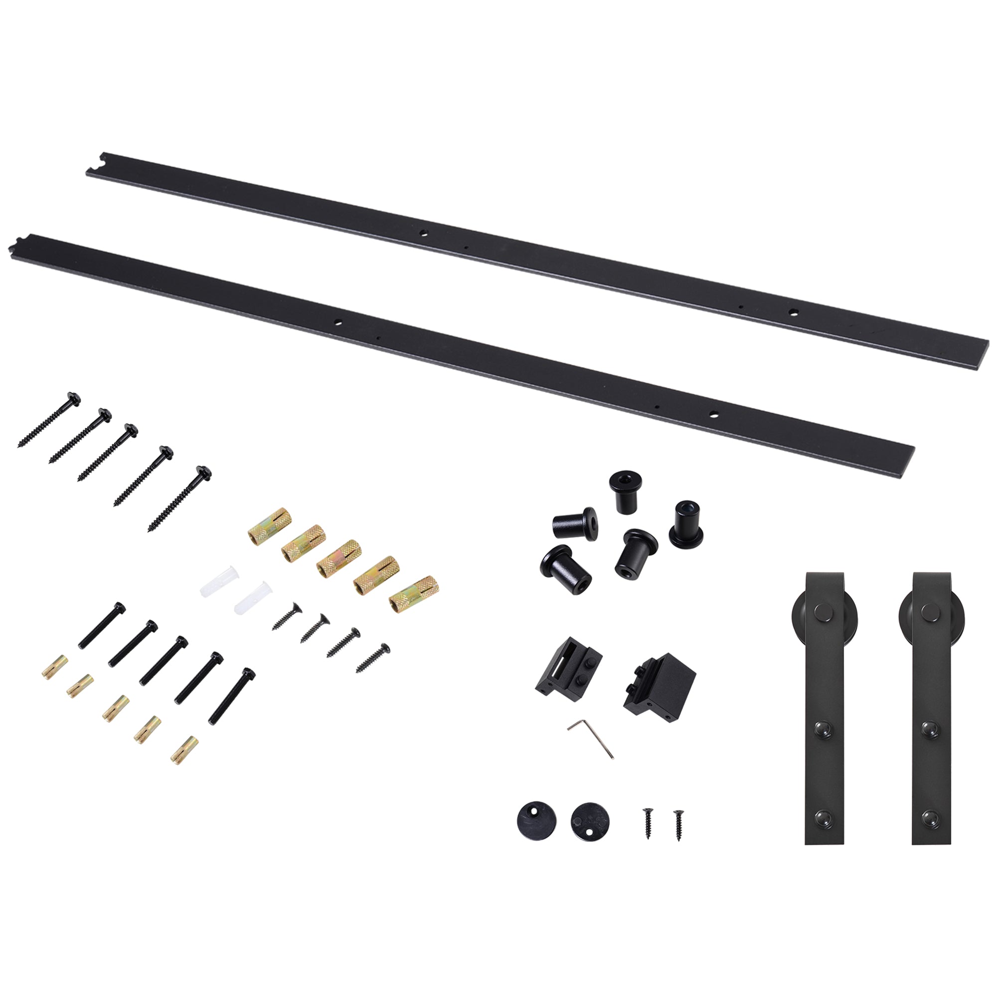 HOMCOM Gleitschienen-Bausatz für Schiebetür, bis 90 kg, Kohlenstoffstahl, 200 cm, Schwarz, inkl. Werkzeuge