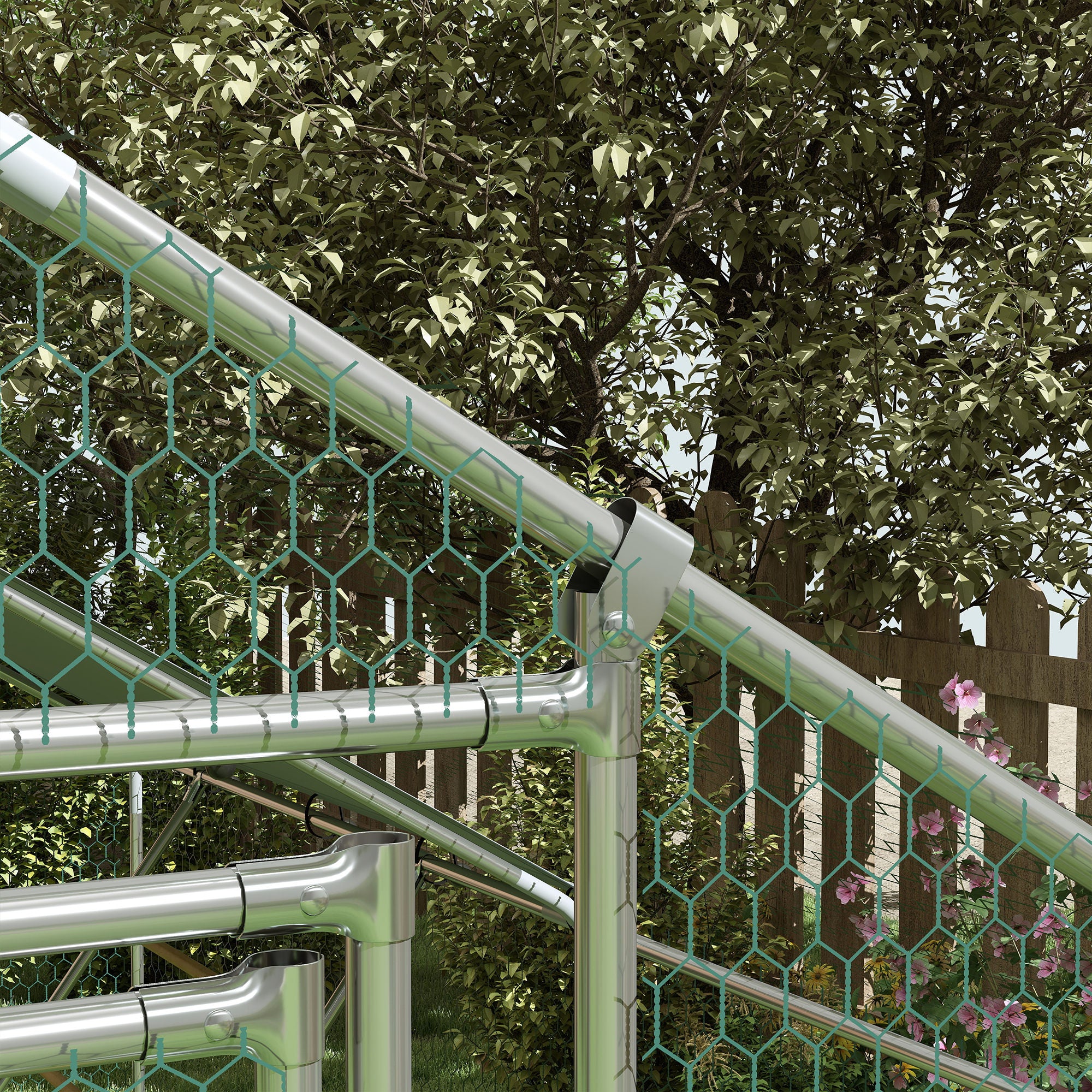 PawHut Hühnerstall, Freilaufgehege für Hühner, mit UV-beständiger Plane, Stahlgitter, Futterautomat, für 6-8 Hühner