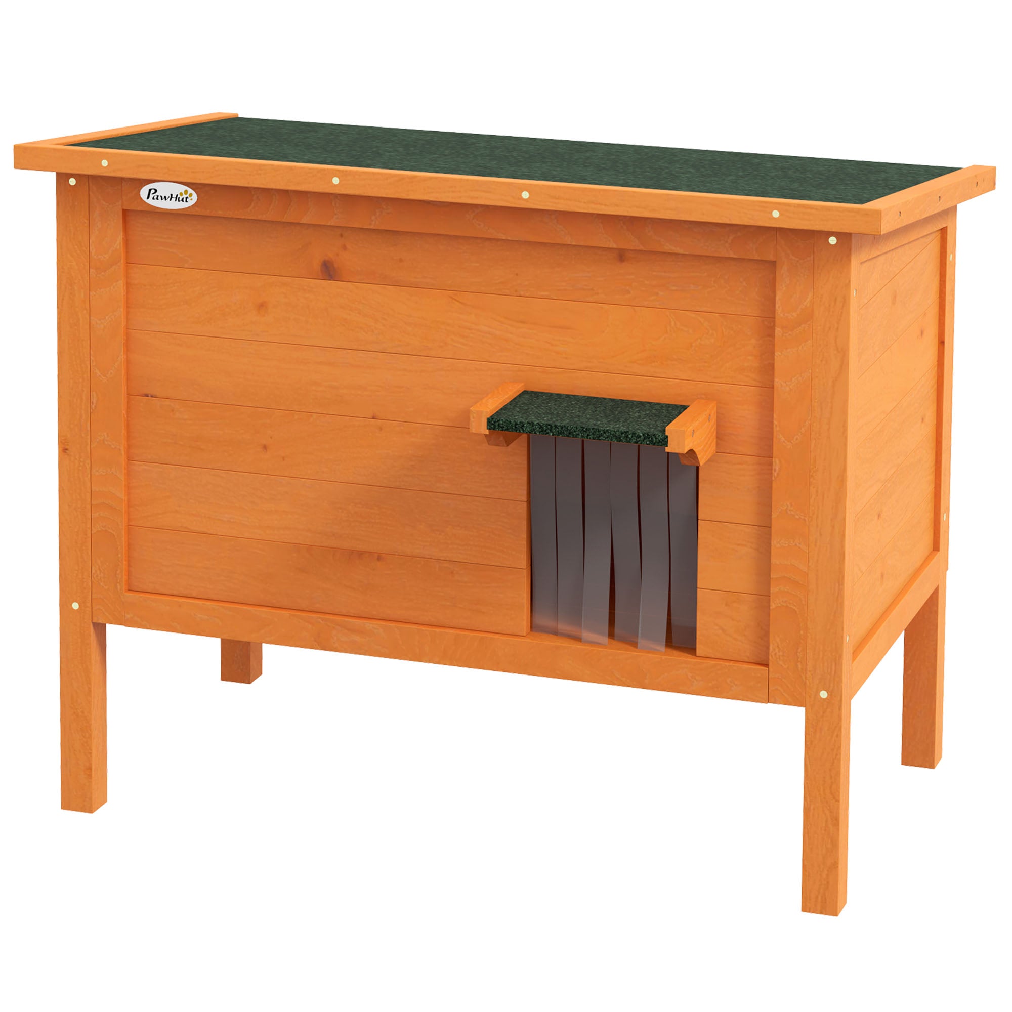 PawHut Katzenhaus Outdoor-Katzenhaus Katzenhütte, wetterbeständig, 1 Fenster, 1 Eingang, 85 x 50 x 68,5 cm, Orange+Grün