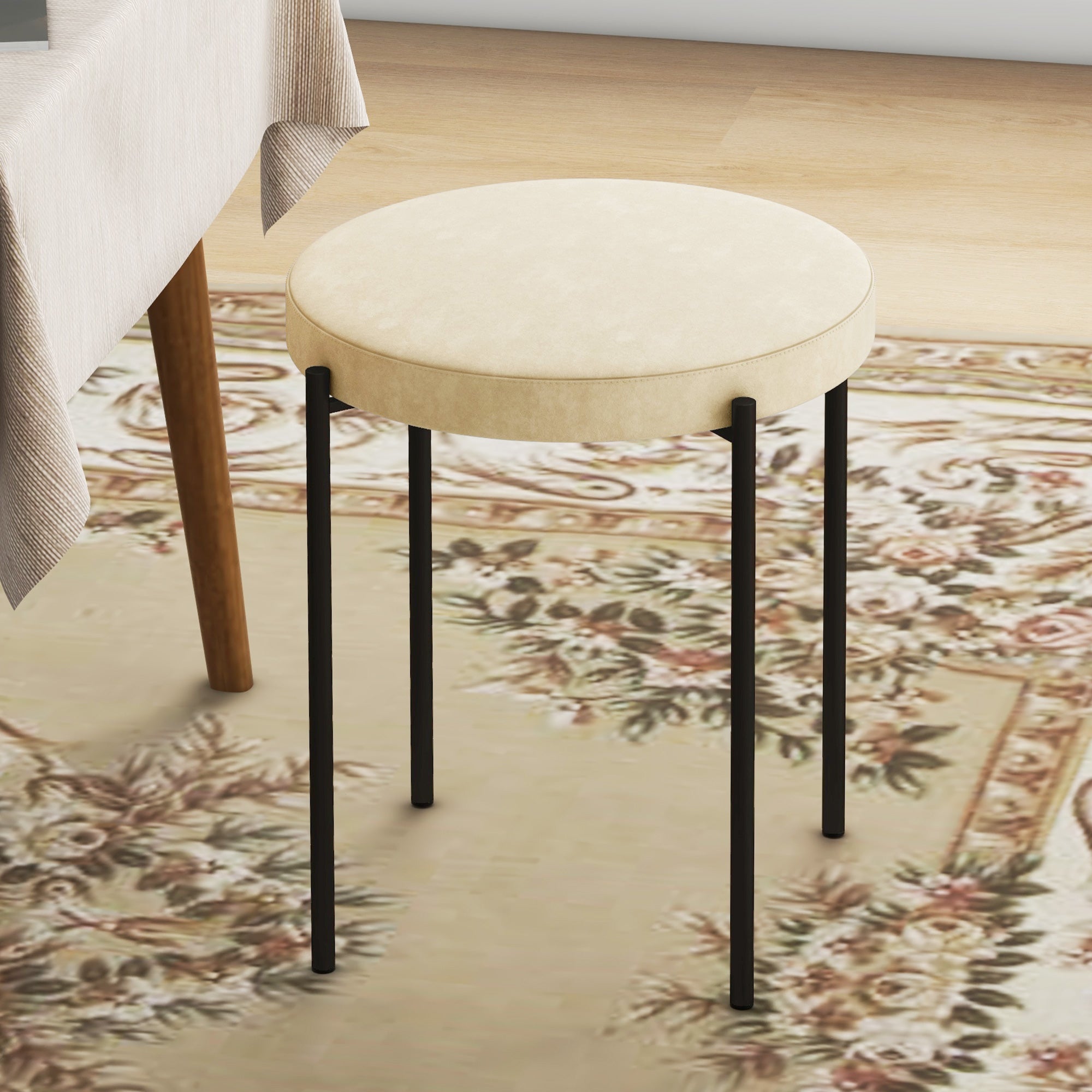 HOMCOM Küchenhocker 4-er Set, stapelbar, Samtoptik, bis 100kg, Metallrahmen, 41,5 x 41,5 x 46 cm, Cremeweiß