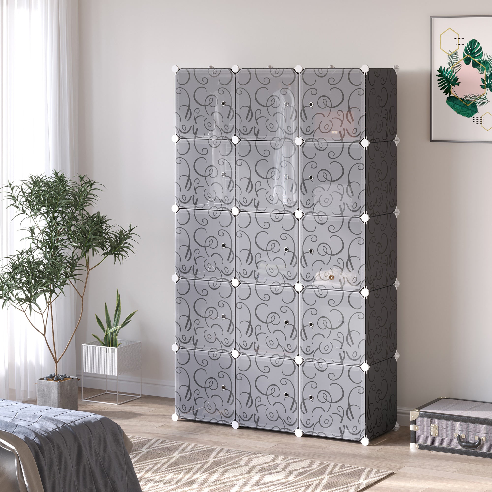 HOMCOM Kleiderschrank im Würfeldesign, 2 große und 9 kleine Würfel, Kunststoff, Metall, 111L x 47B x 183H cm, Schwarz+Weiß