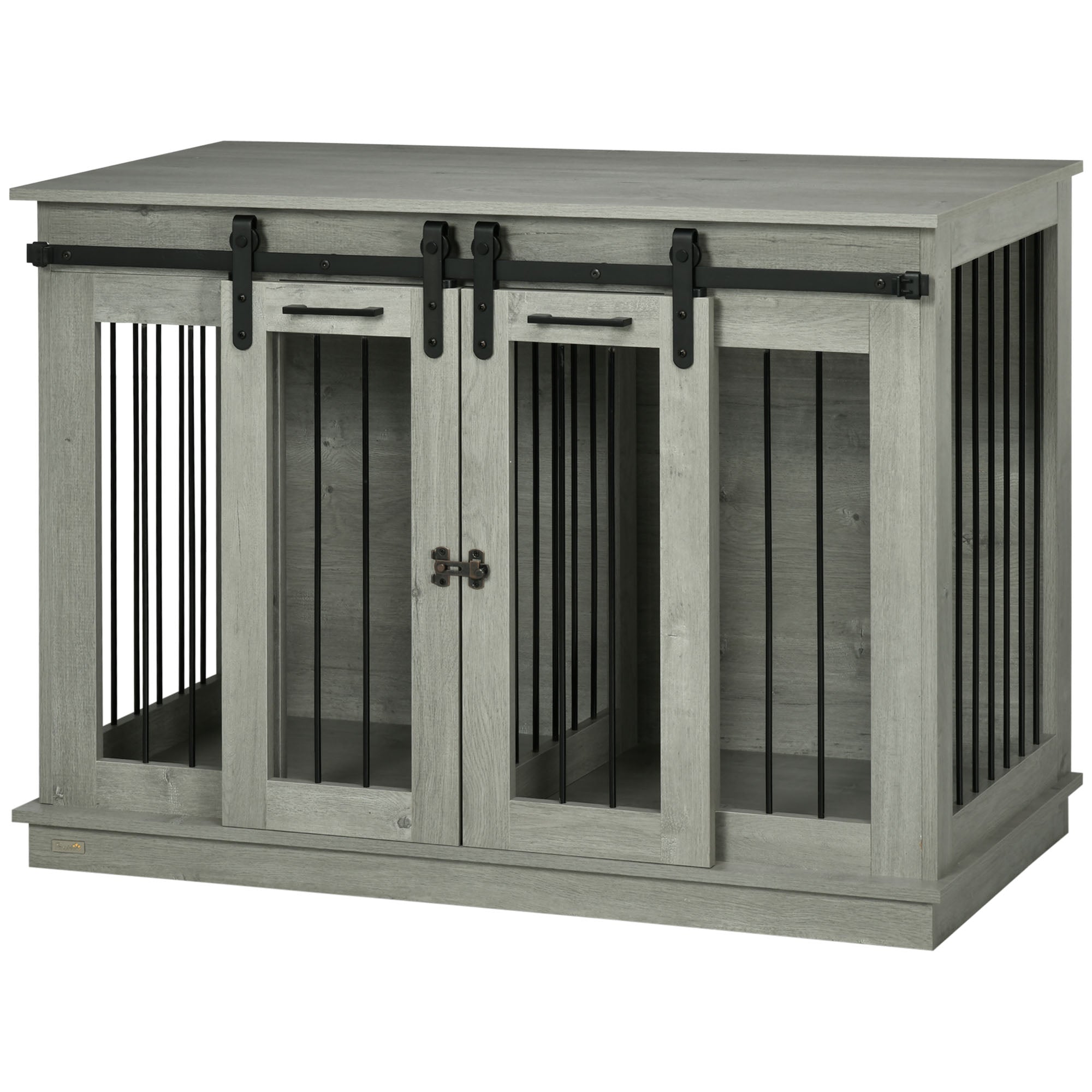 PawHut Hundekäfig mit 2 Türen, Hundebox, Transportbox für Hunde, rustikales Design, verriegelbar, Grau