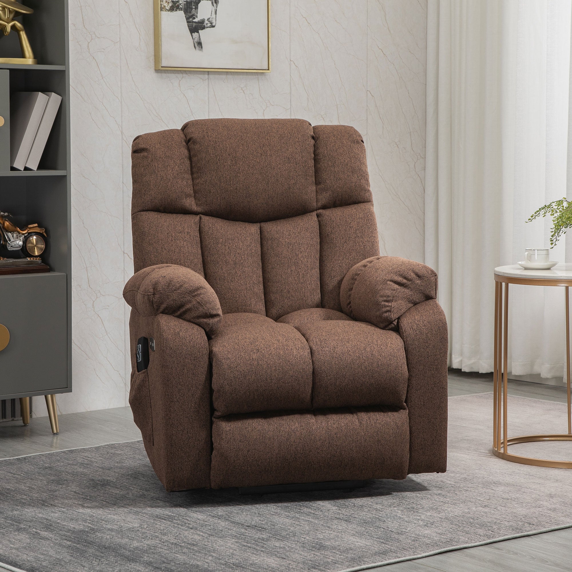 HOMCOM Aufstehsessel mit Liegefunktion und Fernbedienung 92 x 95 x 107 cm, Braun