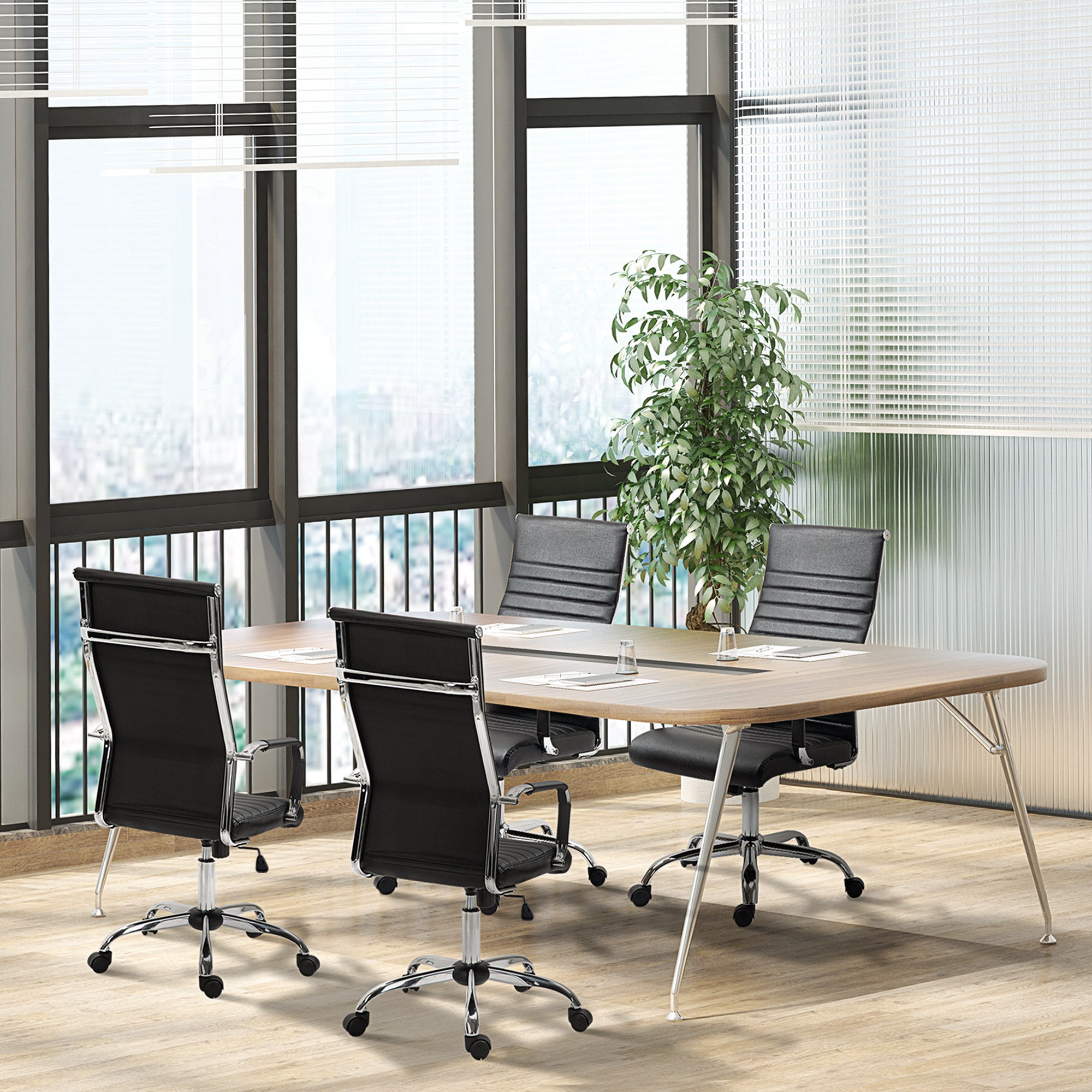 Vinsetto Bürostuhl ergonomischer Schreibtischstuhl mit Wippfunktion Chefsessel höhenverstellbarer Drehstuhl gepolstert Kunstleder Schaumstoff Schwarz 54 x 62 x 104-114 cm