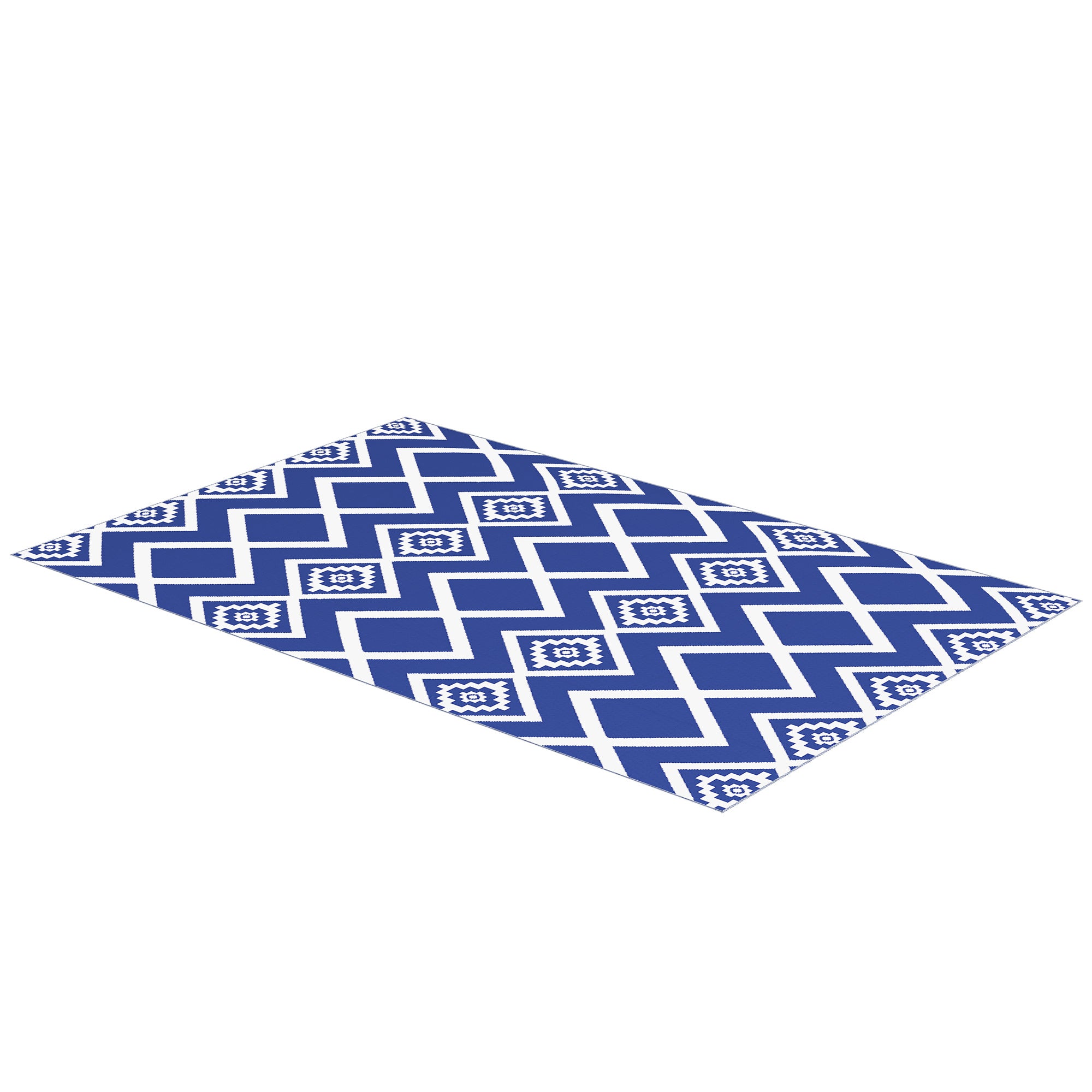 Outsunny Outdoorteppich Terrassenteppich, wetterbeständig, modernes Design, 182 cm x 274 cm x 0,3 cm, Blau + Weiß