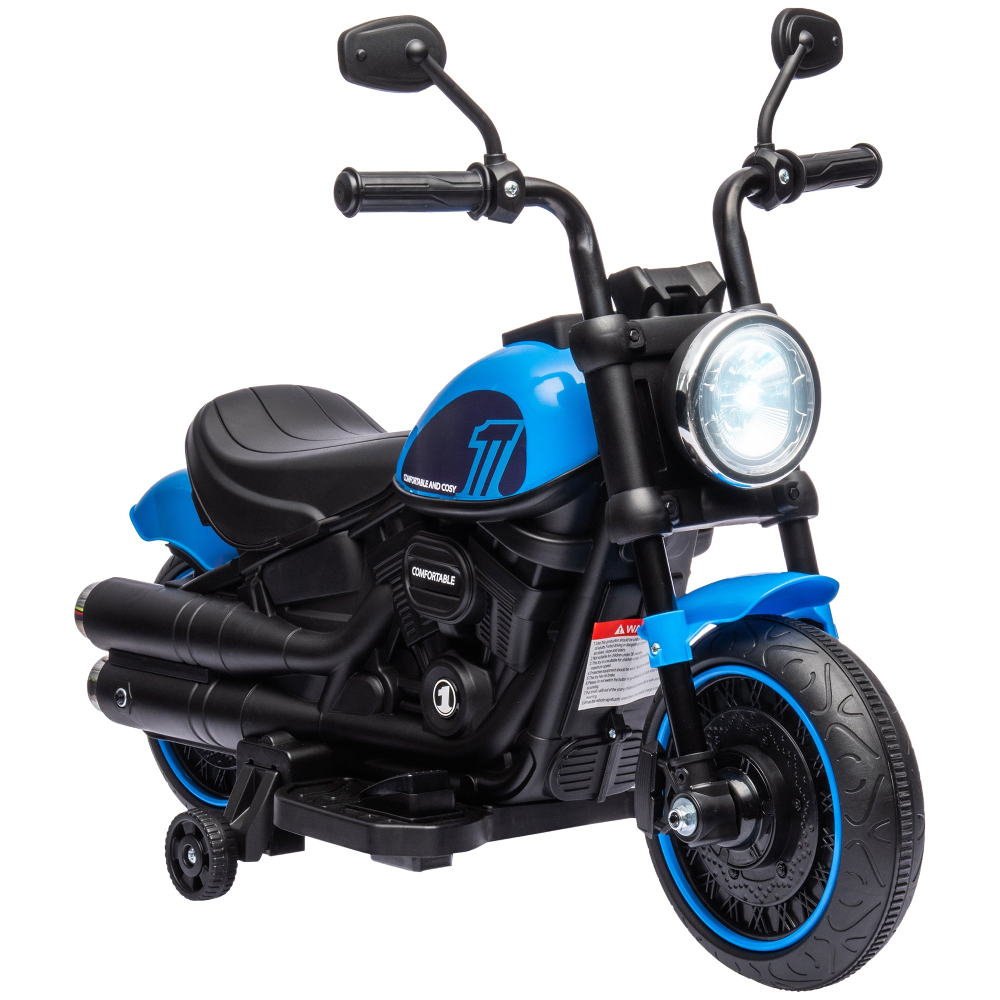 HOMCOM Elektrisches Kindermotorrad, Elektrisches Kinderfahrzeug, mit Scheinwerfer, 3 km/h, Blau + Schwarz