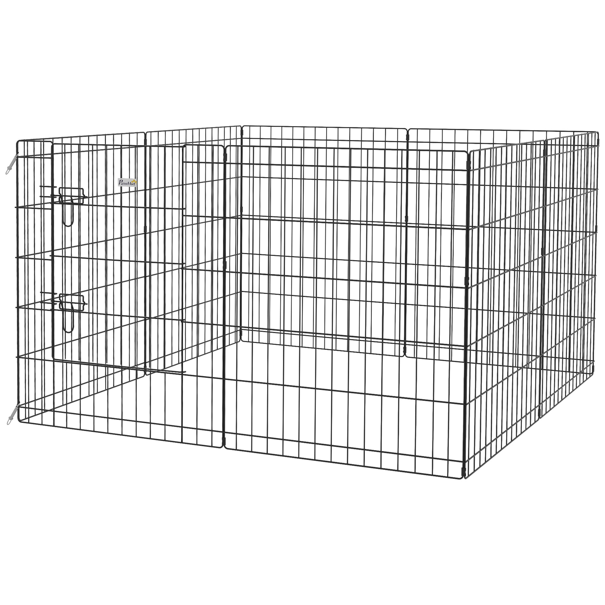PawHut Haustierlaufstall, Spielgehege für Welpen und kleine Hunde, mit Tür, Indoor- und Outdoor-tauglich, 76 cm, Schwarz