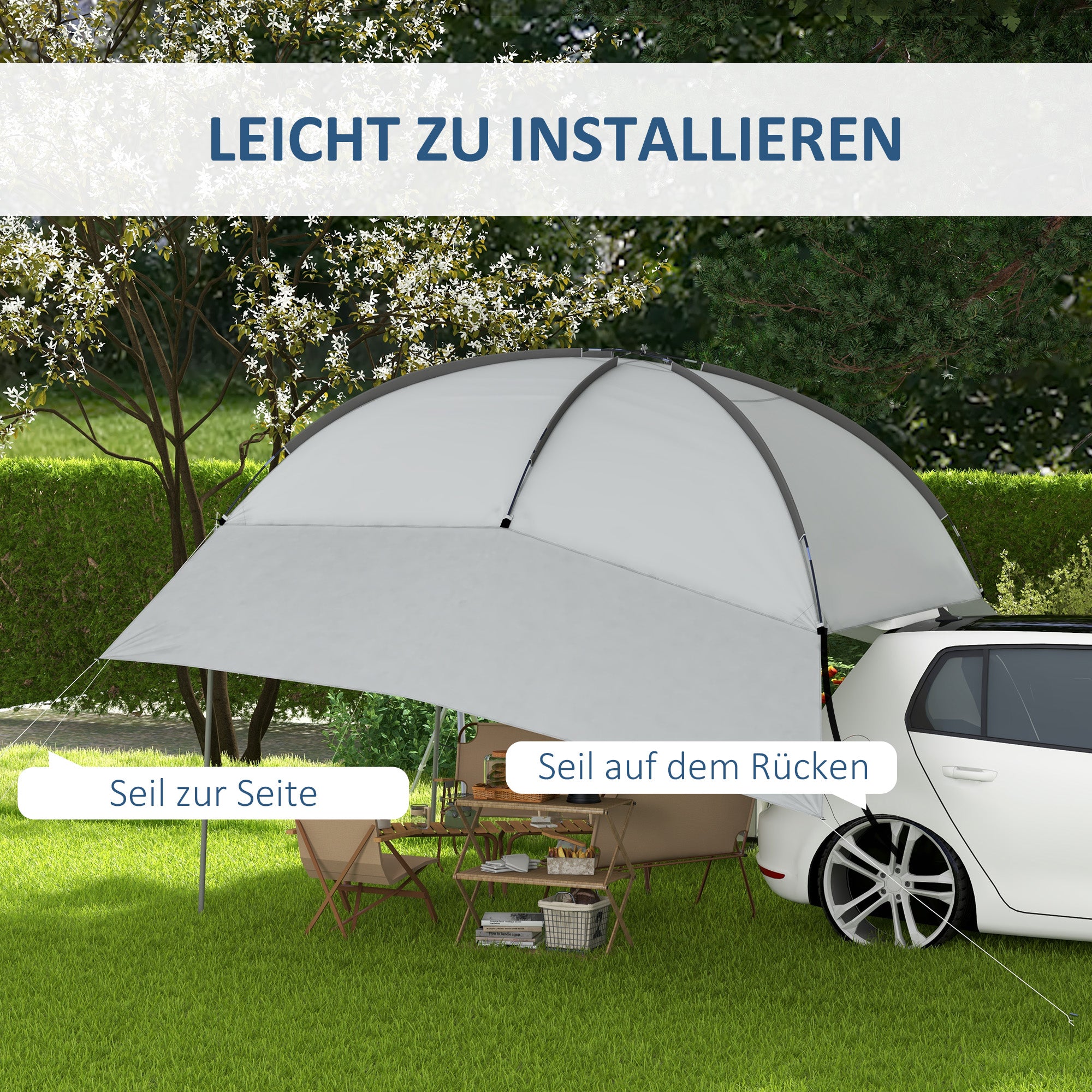 Outsunny Automarkise Carport Fahrzeugüberdachung, wetterbeständig, 300 cm x 262 cm x 260 cm, Hellgrau