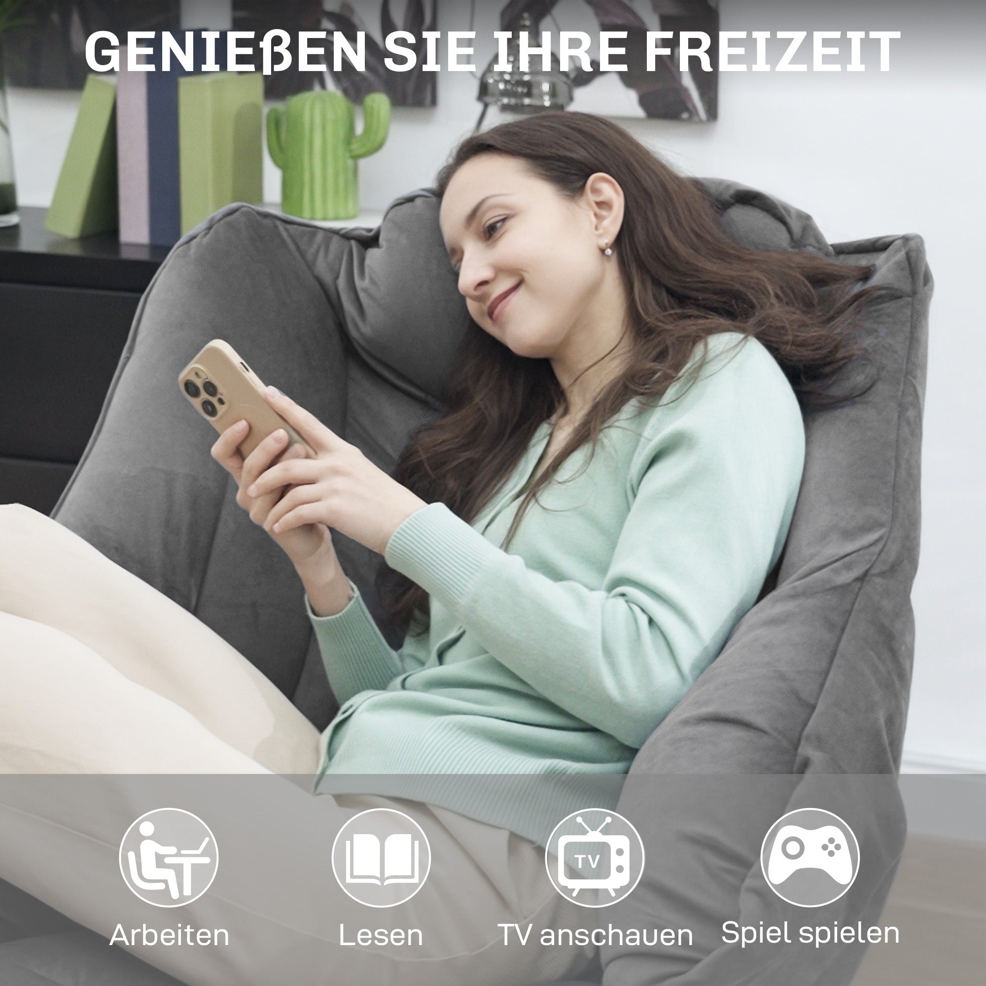 HOMCOM Moderner Akzentstuhl, Polsterstuhl mit Stahlbeinen und Seitentaschen, für Wohnzimmer, Schlafzimmer, Grau