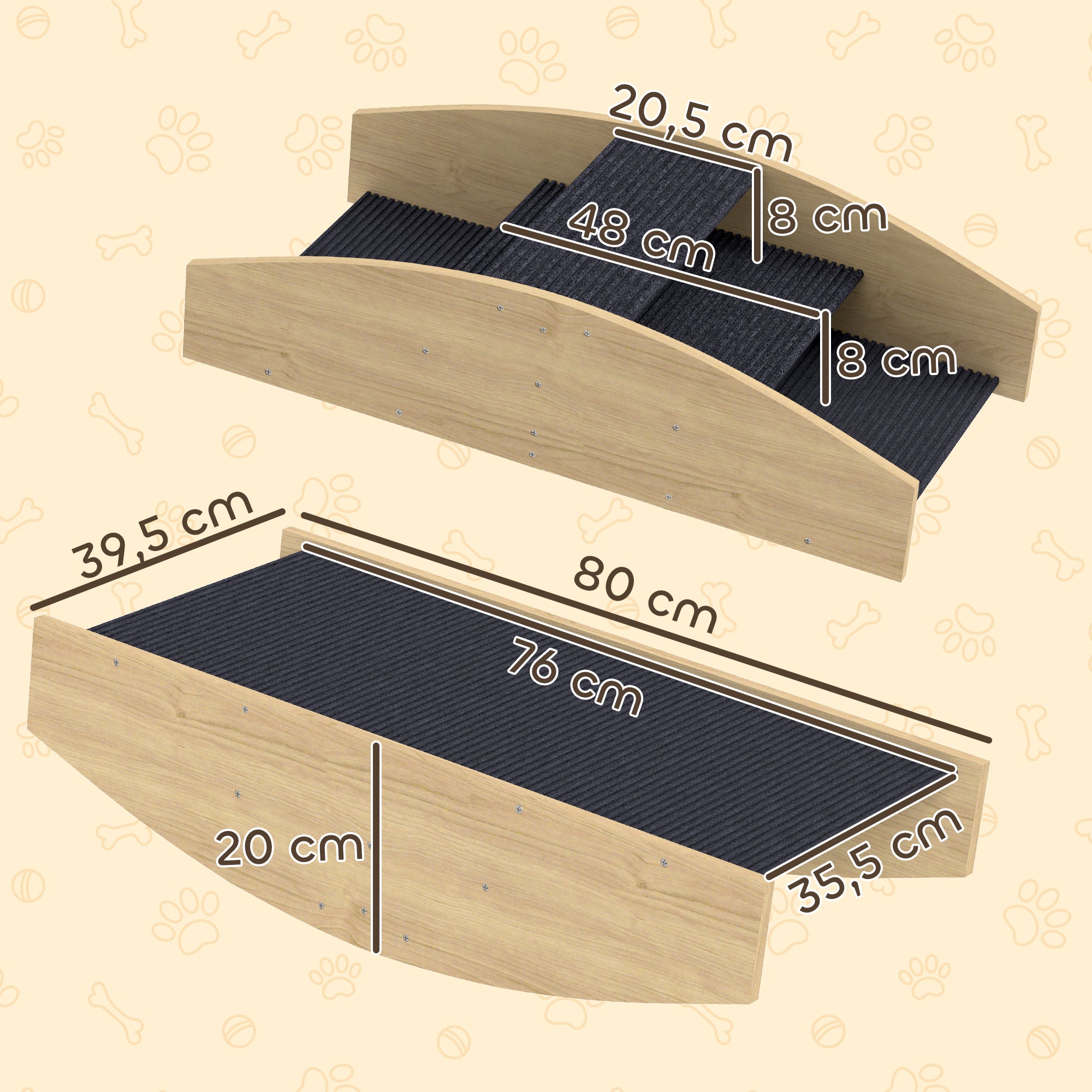 PawHut Agility Hundeschaukel, 2-in-1 Wippe und Treppe, rutschfest, Tanneholz, 80 x 39,5 cm