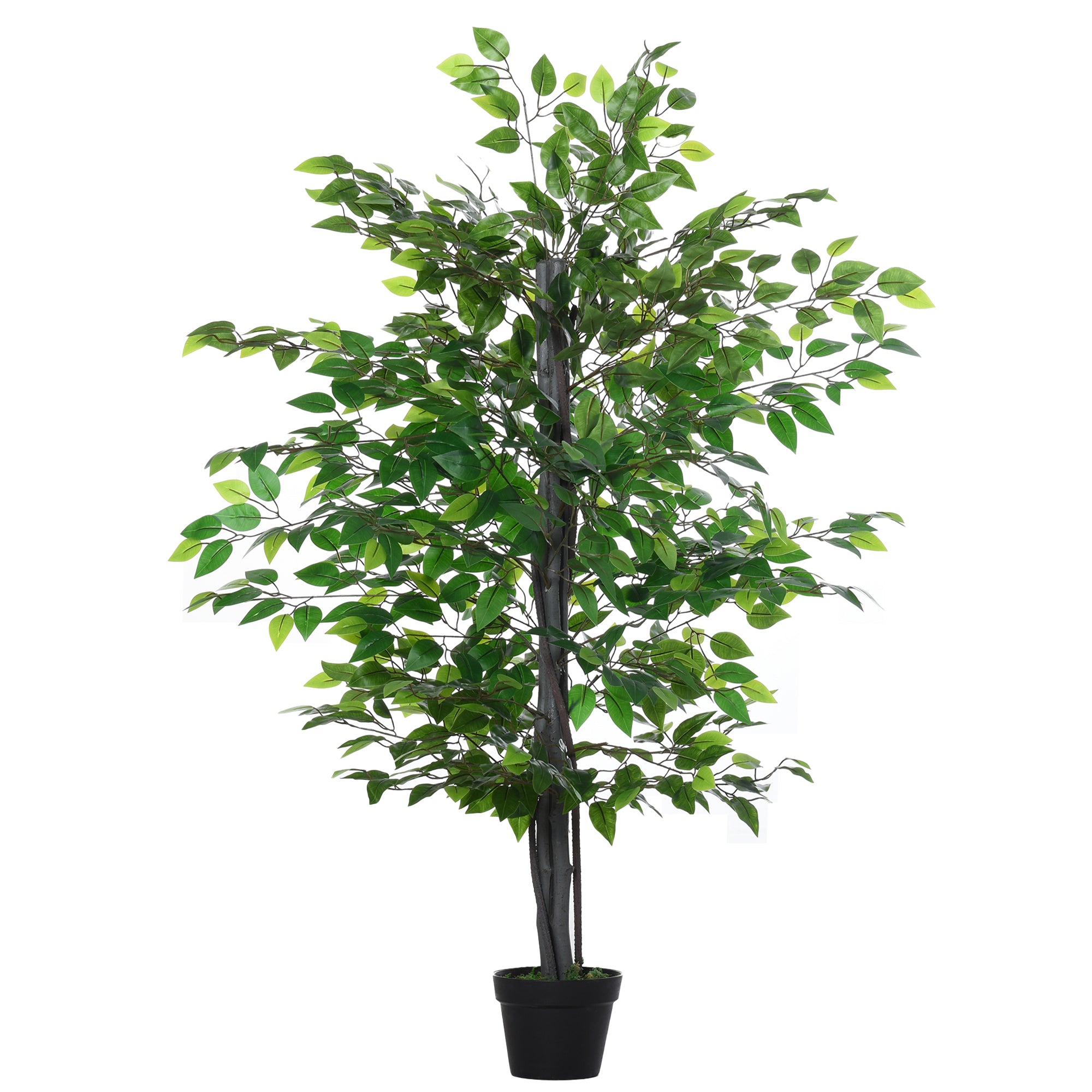 Outsunny Künstlicher Ficus-baum groß 145 cm, Kunstbaum, Kunstpflanze, Plastik Künstliche Pflanzen im Topf, Fake Plant wie echt für Wohnzimmer Schlafzimmer Büro Garten Moderne Dekoration Geschenk