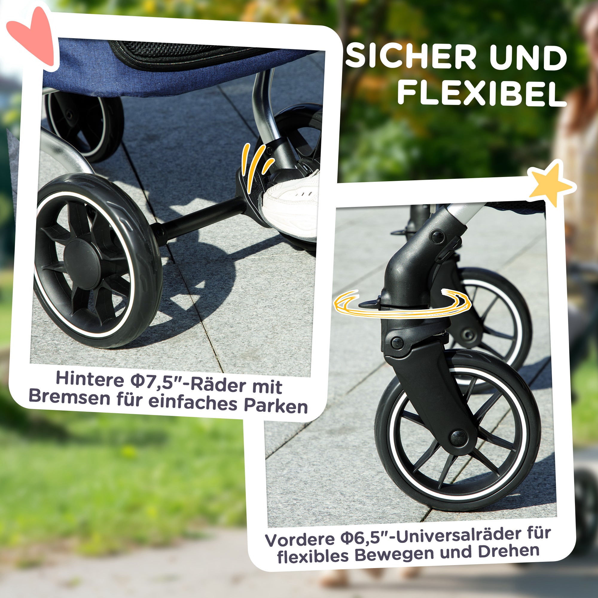 PawHut Hundewagen, Leichter und faltbarer Transportwagen für kleine Hunde, waschbares Kissen, Netzfenster, Dunkelblau