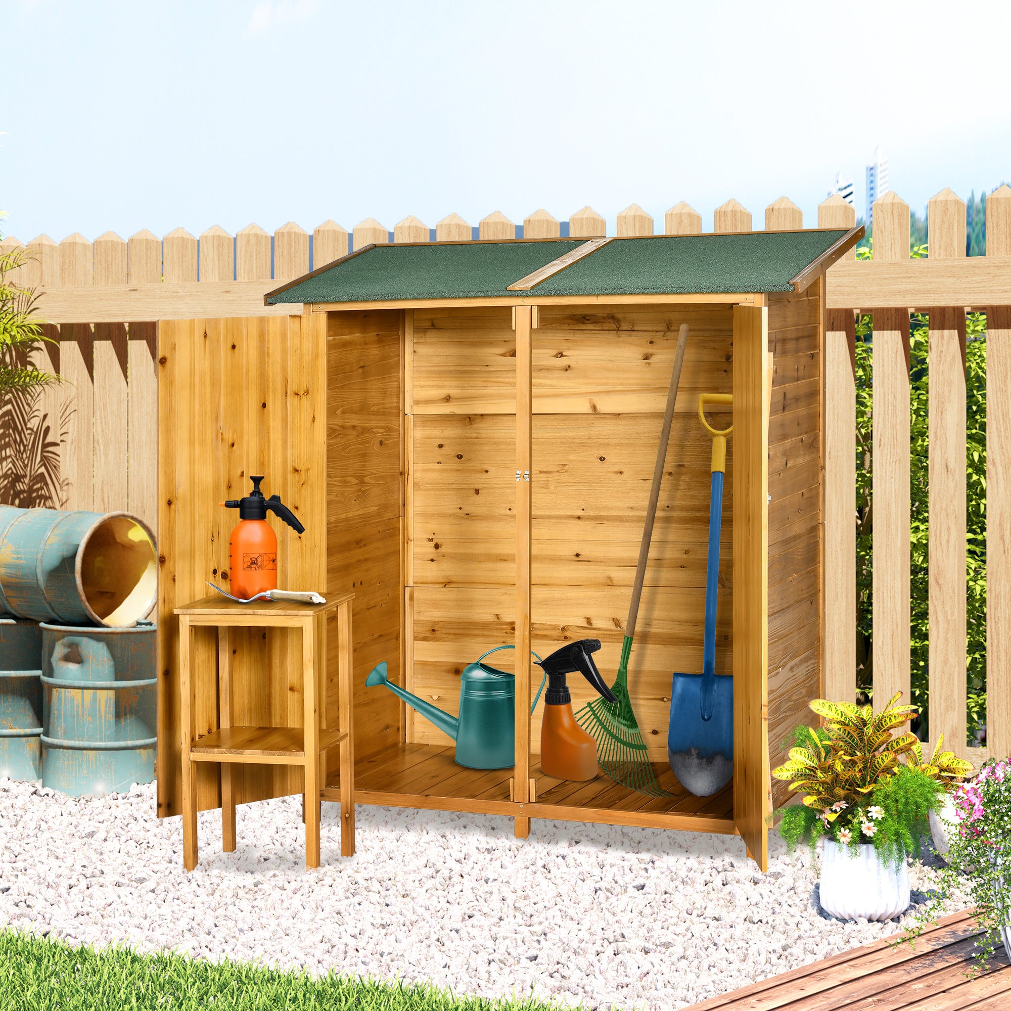 Outsunny Gartenschrank 140?×?75?×?157?cm Tannenholz Natur