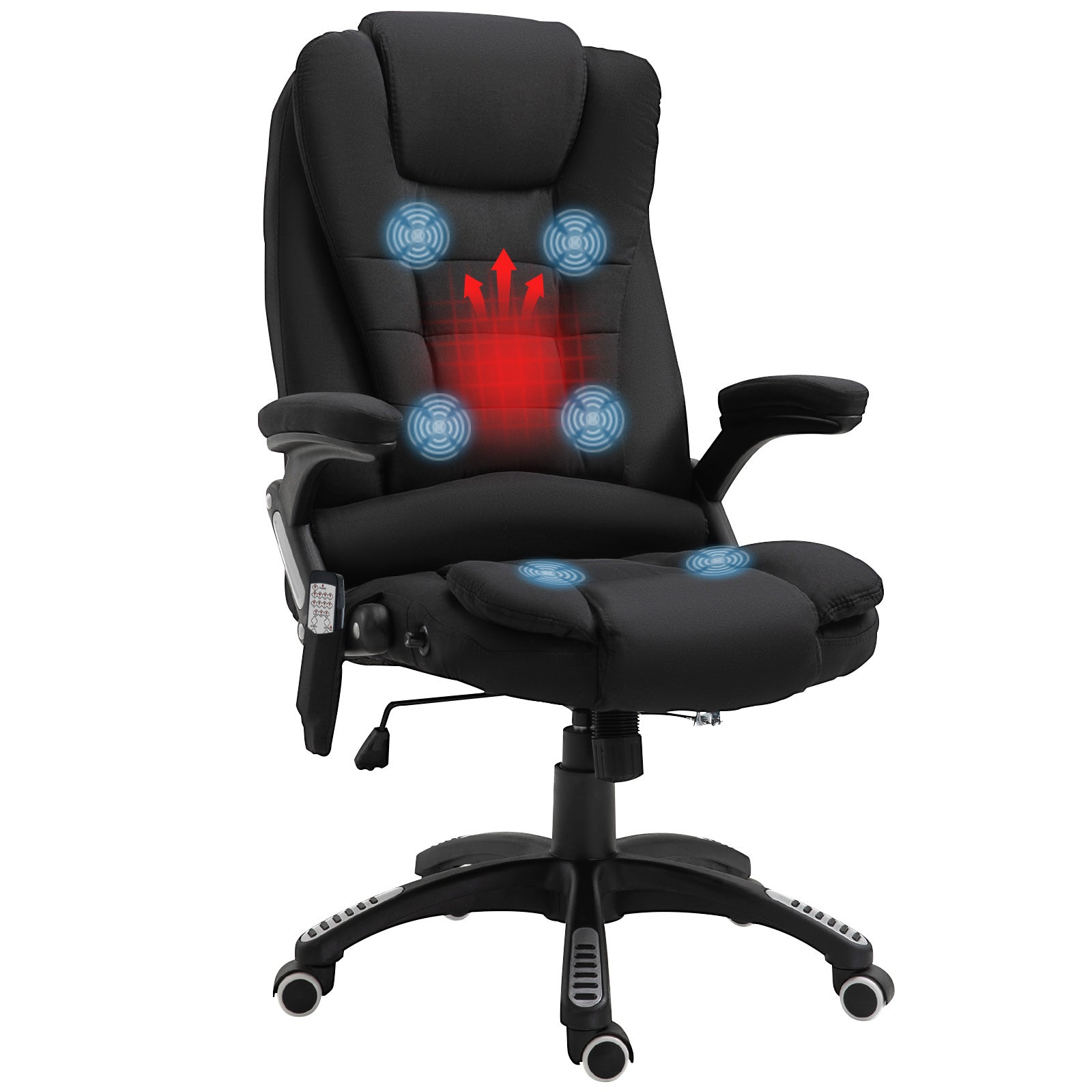 Vinsetto Bürostuhl mit Vibrationsmassage, Ergonomisch Schreibtischstuhl mit Heiz-, Liegefunktion, Höhenverstellbar Chefsessel mit Fernbedienung, Seitentasche, Leinenoptik, Schwarz