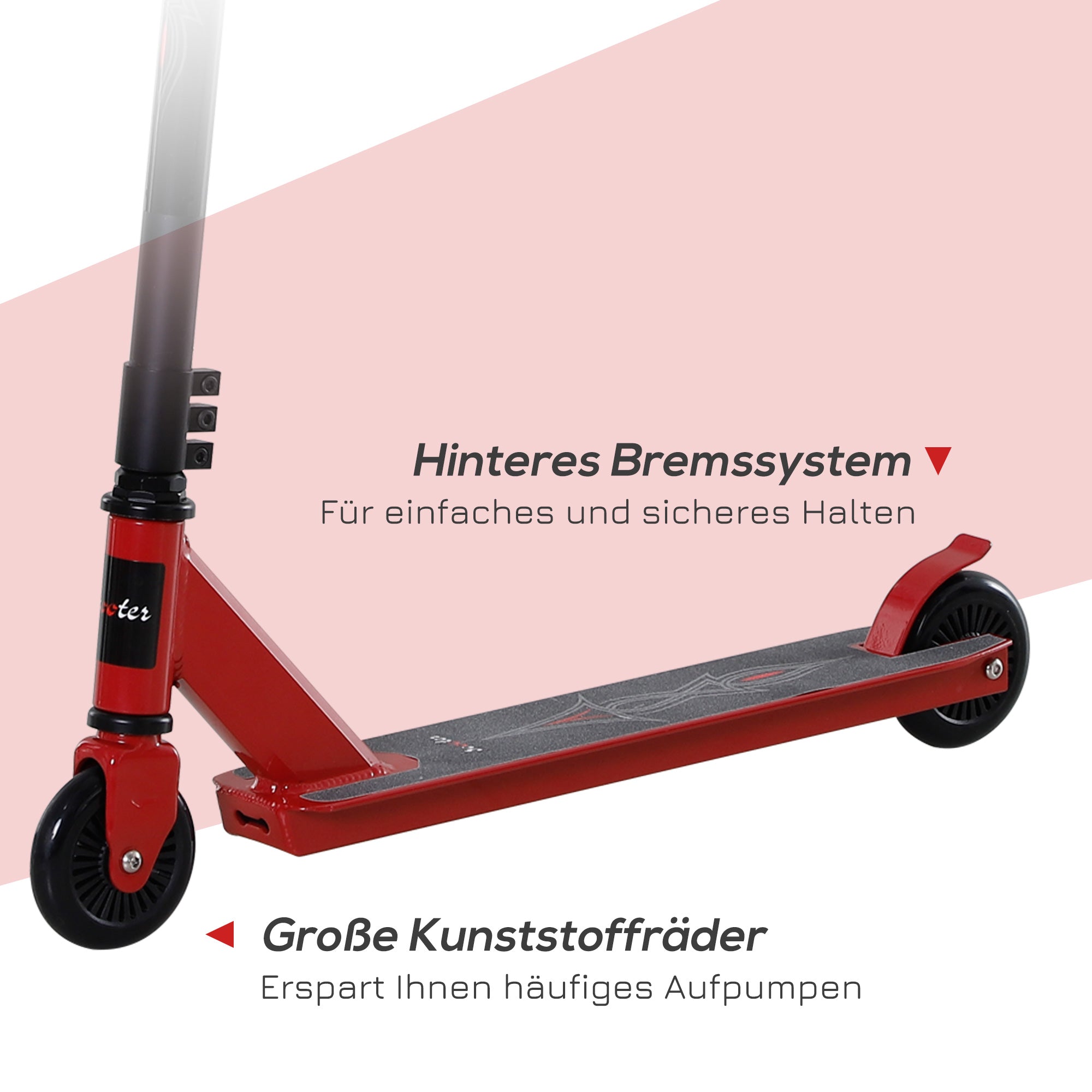 Homcom Pro Stunt Scooter für Kinder & Erwachsene, Freestyle Tretroller, 100mm Kunstleder-Räder, Aluminium Rot, für Tricks