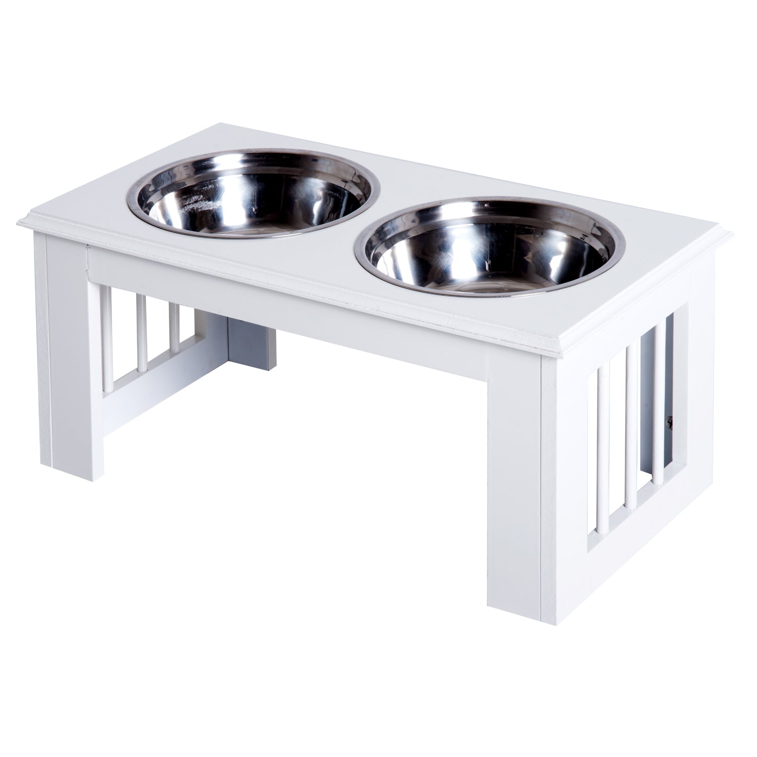 PawHut Hunde-Futterstation, rutschfest, 58,4 x 30,5 x 25,4cm, Weiß, 2L pro Napf