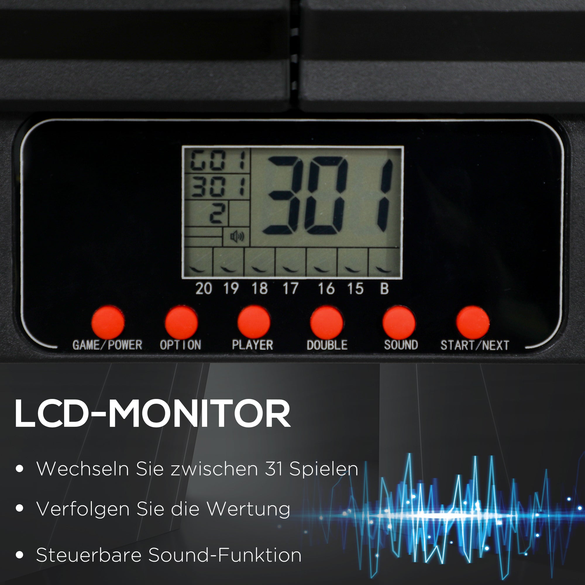 SPORTNOW Dartscheibe, elektronisch, 31 Spiele und 285 Programme, für 8 Spieler, 2 Türen, 6 Pfeile, Sound, schwarz, 83 x 45 x 4 cm