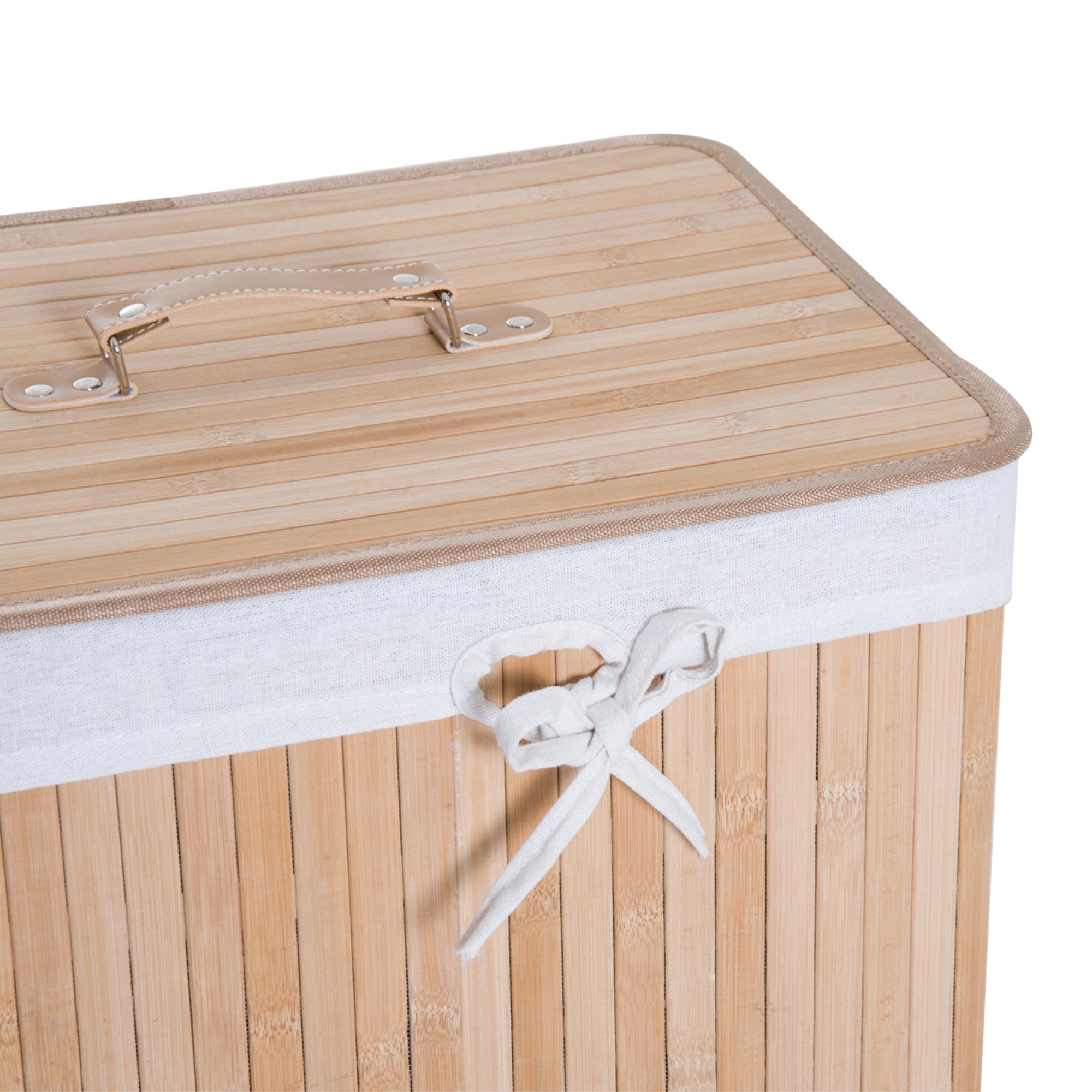 HOMCOM Wäschekorb schmal mit Deckel 72L Wäschesammler mit Griff, herausnehmbarer Wäschesack, Wäschebox für Waschküche Schlafzimmer Badezimmer Natur