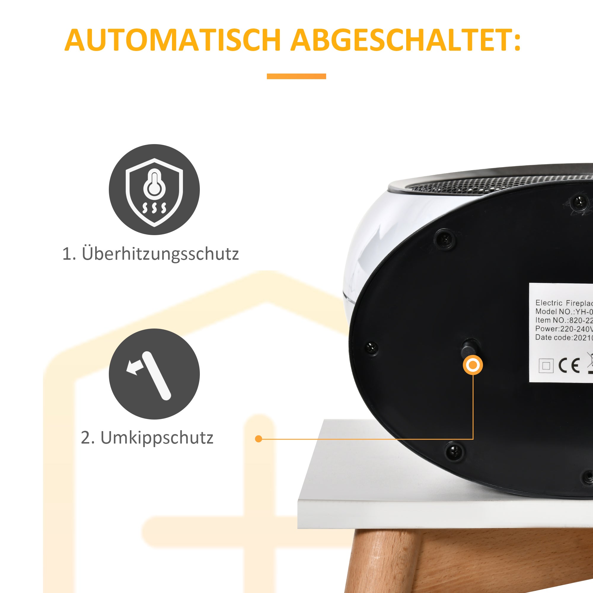 HOMCOM LED Elektrokamin Mini Tisch Standkamin Kaminofen mit Flammeneffekt 1500W ABS-Kunststoff Weiß 30,5 x 18 x 35 cm