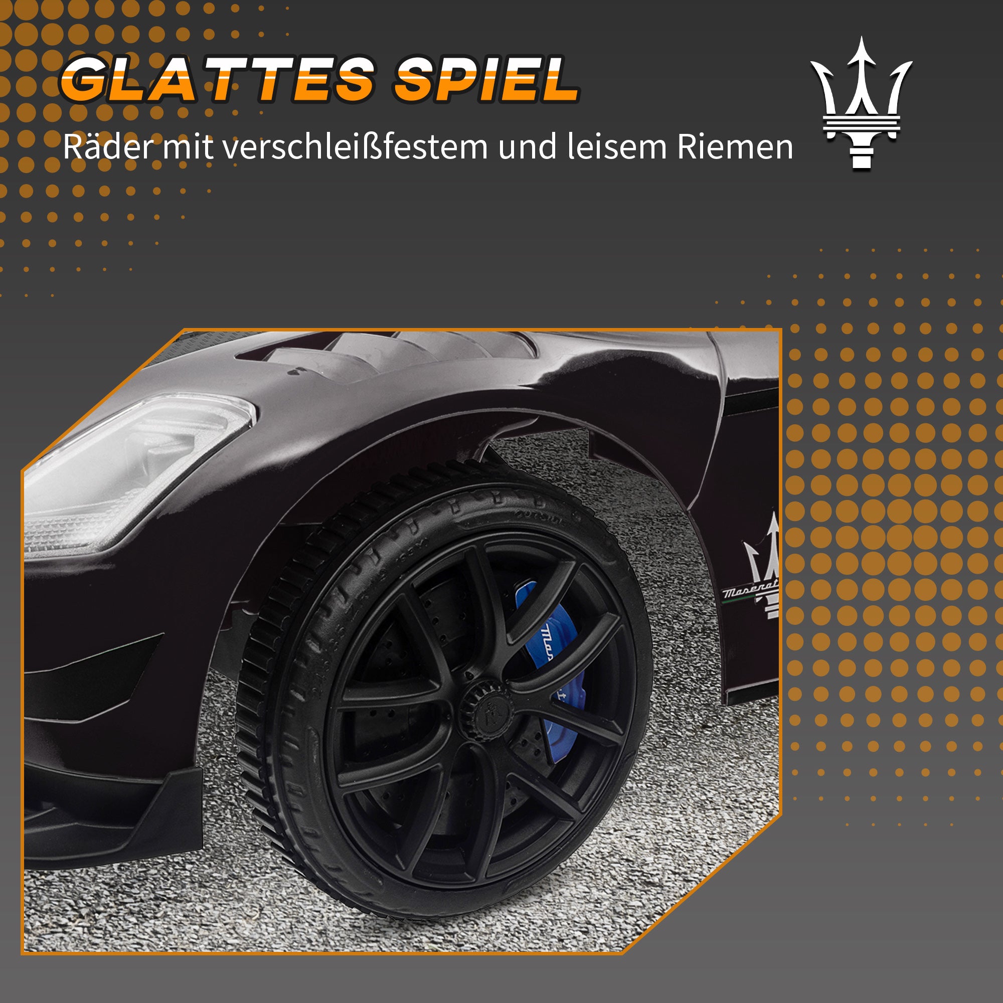 AIYAPLAY Rutschauto, Maserati, Stauraum, Hupe & Musik, Flüsterreifen, für 1,5 bis 5 Jahre, bis 25 kg, Schwarz
