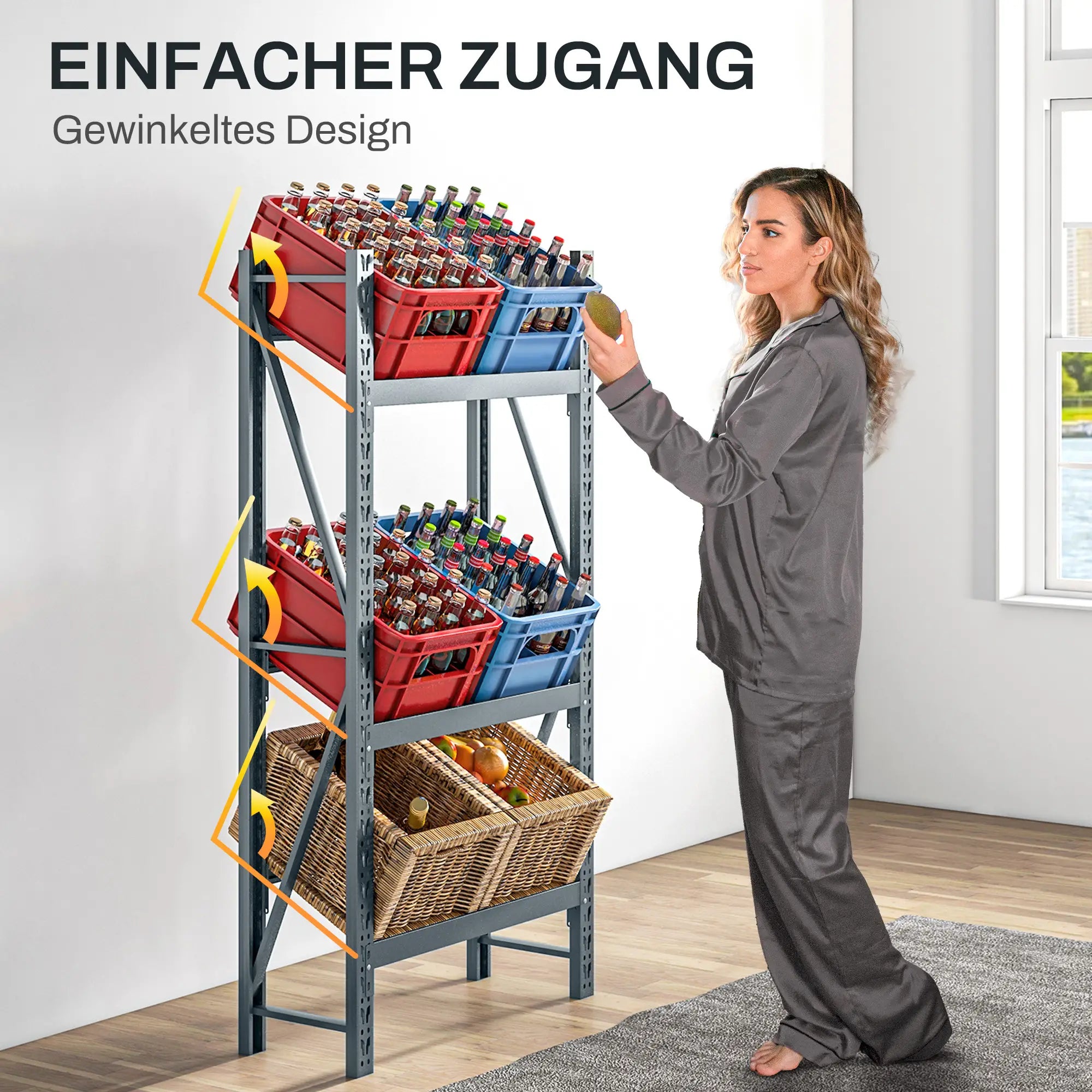 HOMCOM Getränkekistenregal für 6 Kisten – Stahl, 3 Ebenen, Grau