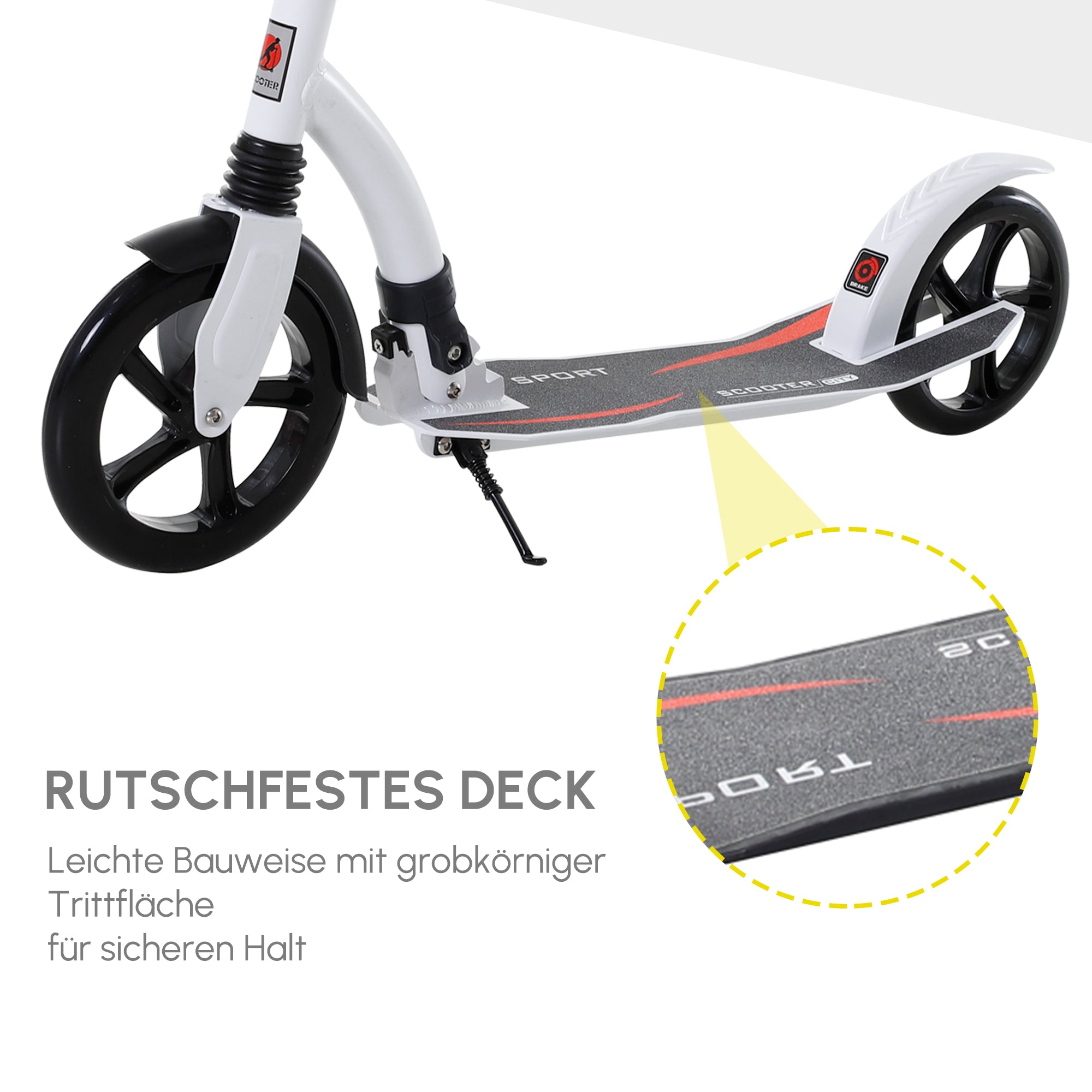 HOMCOM Kinderscooter, Kickscooter mit Stoßdämpfung, Tretroller, Klappbar und Höheverstellbar, ab 14 Jahren, Aluminium, Weiß, 92,5 x 37,5 x 82-97 cm