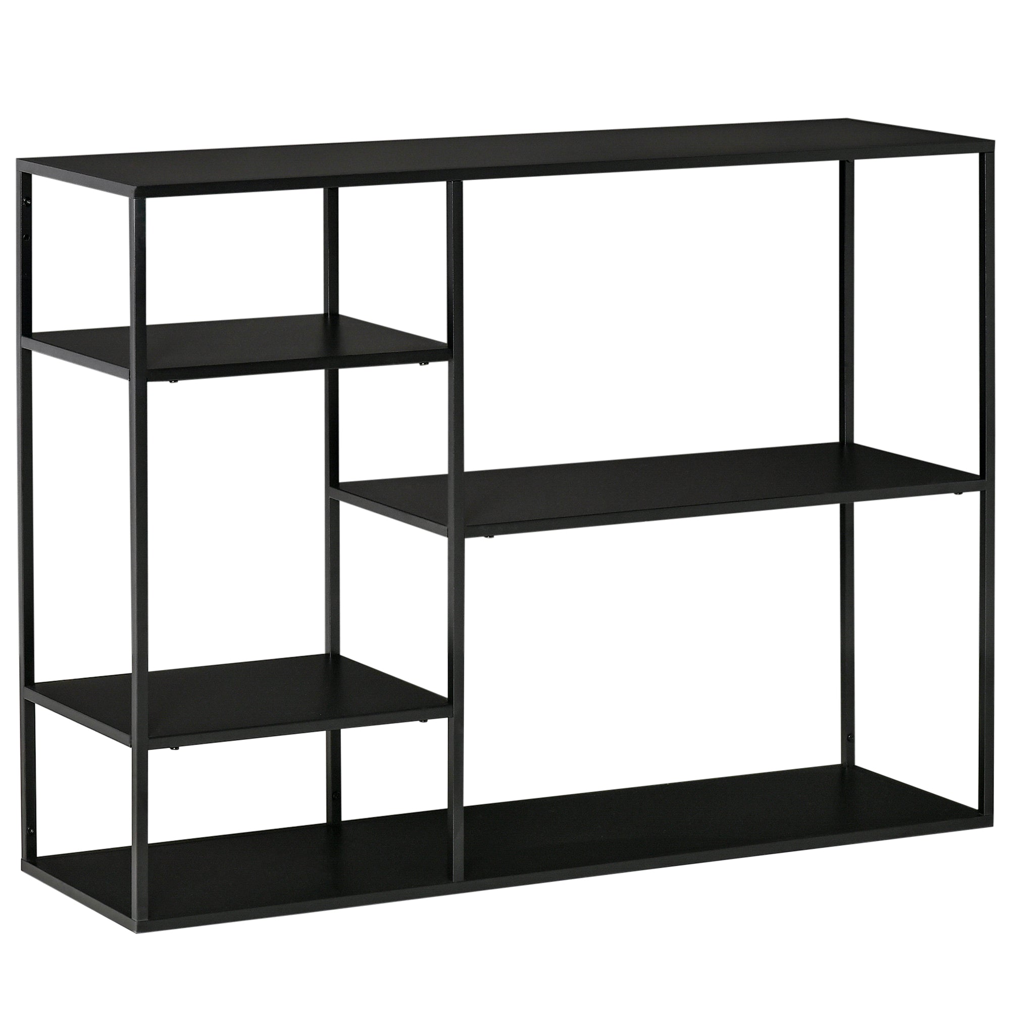 HOMCOM Standregal Bücherregal mit 5 offenen Fächern, Aufbewahrungsregal mit Metallrahmen, Würfelregal für Küche, Wohnzimmer, Schwarz, 120 x 35 x 87,5 cm