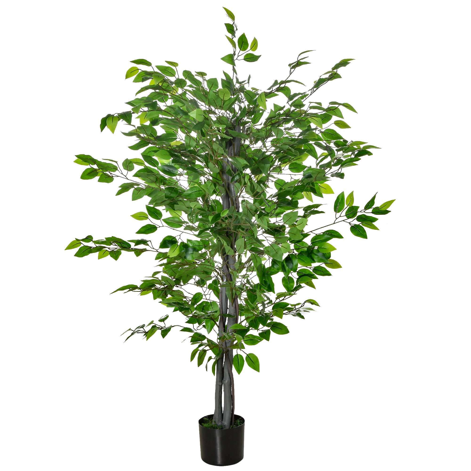 HOMCOM Künstlicher Baum, Ficus-Kunstpflanze, realistisches Aussehen, Zementtopf, 135 cm, pflegeleicht, Kunststoff, Grün