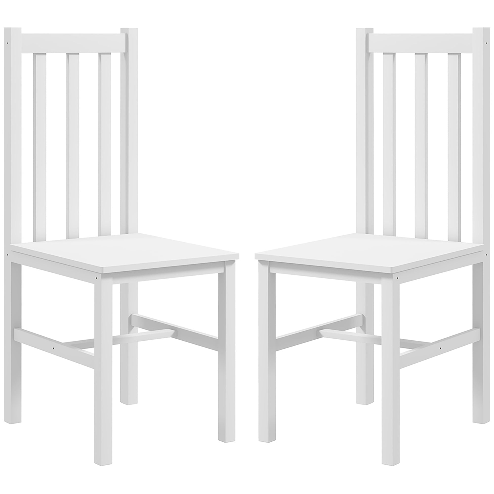 HOMCOM 2er-Set Küchenstühle Esszimmerstühle Stühle, Massivholz, modernes Design, 38, 5 cm x 47,5 cm x 99 cm, Weiß