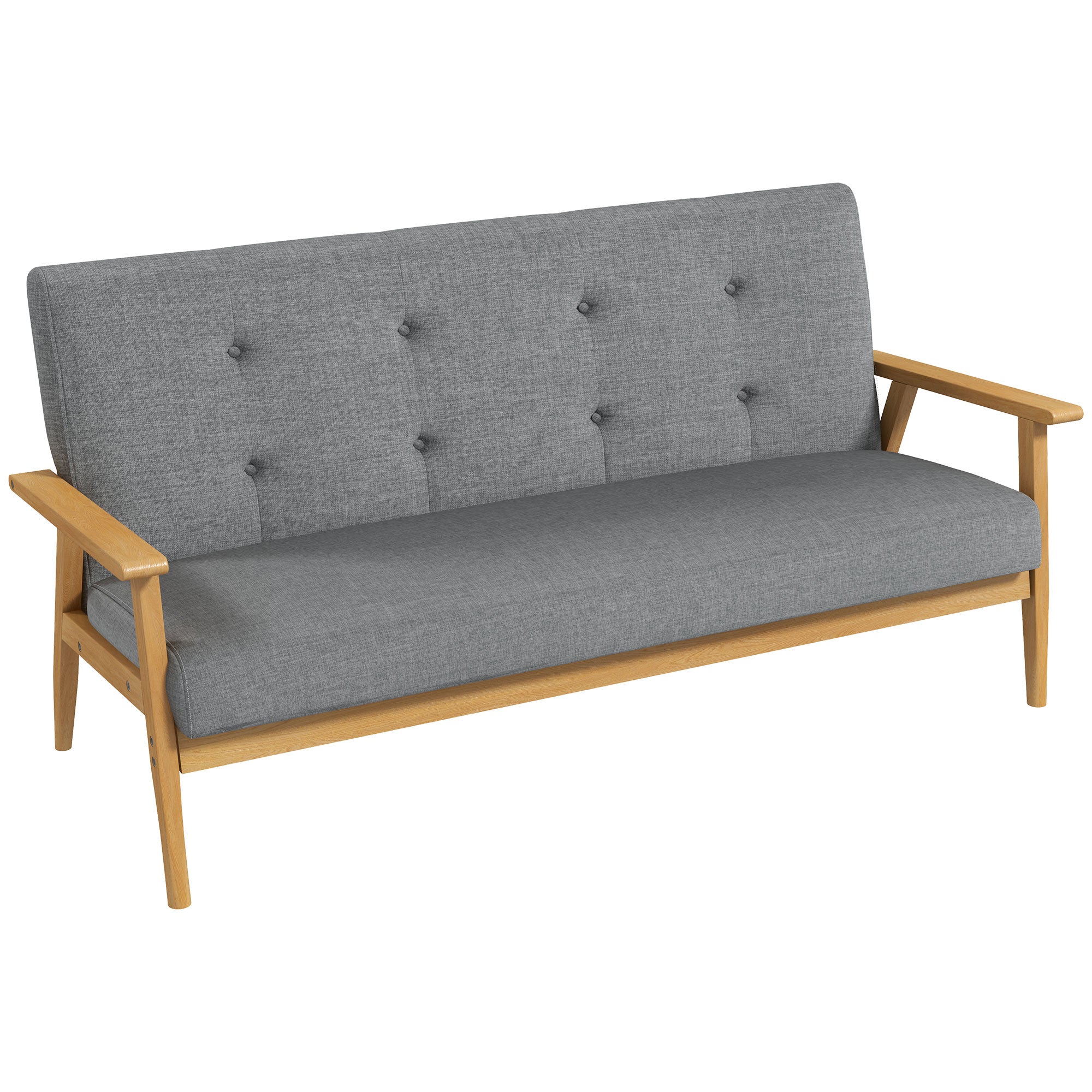 HOMCOM Dreisitzer-Polstersofa, Kautschukholz, 154,5 x 69,5 x 73 cm, Grau