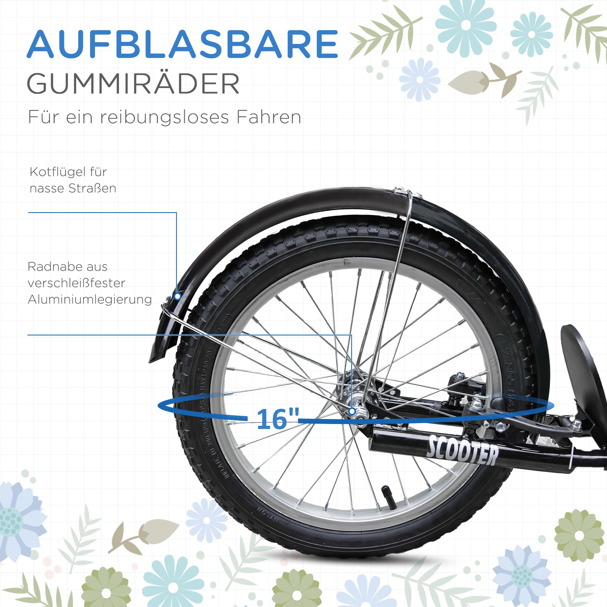 HOMCOM Kinderroller, Scooter mit Bremse, inkl. Korb, höhenverstellbar, für Kinder 5-12 J., blau+schwarz