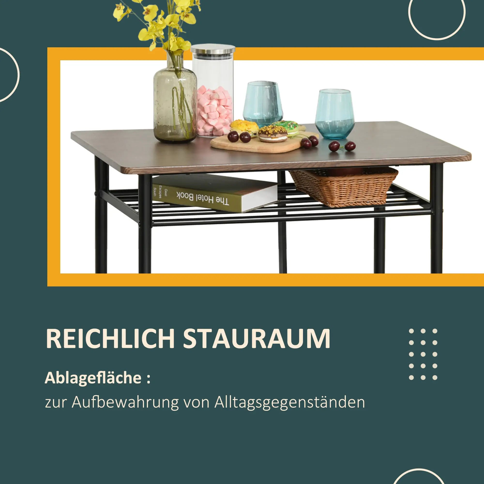 HOMCOM 3-teiliges Bartisch-Set mit Lagerregal, Schwarz