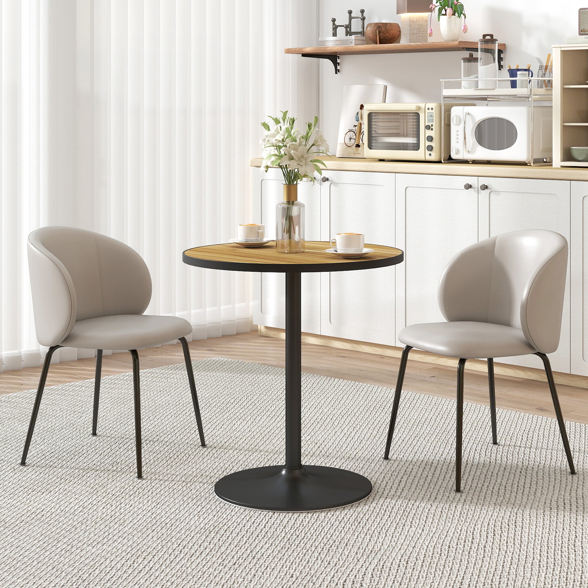 HOMCOM Runder Esstisch, Eichenholzoptik, kompaktes Design, für 2-4 Personen, Eiche