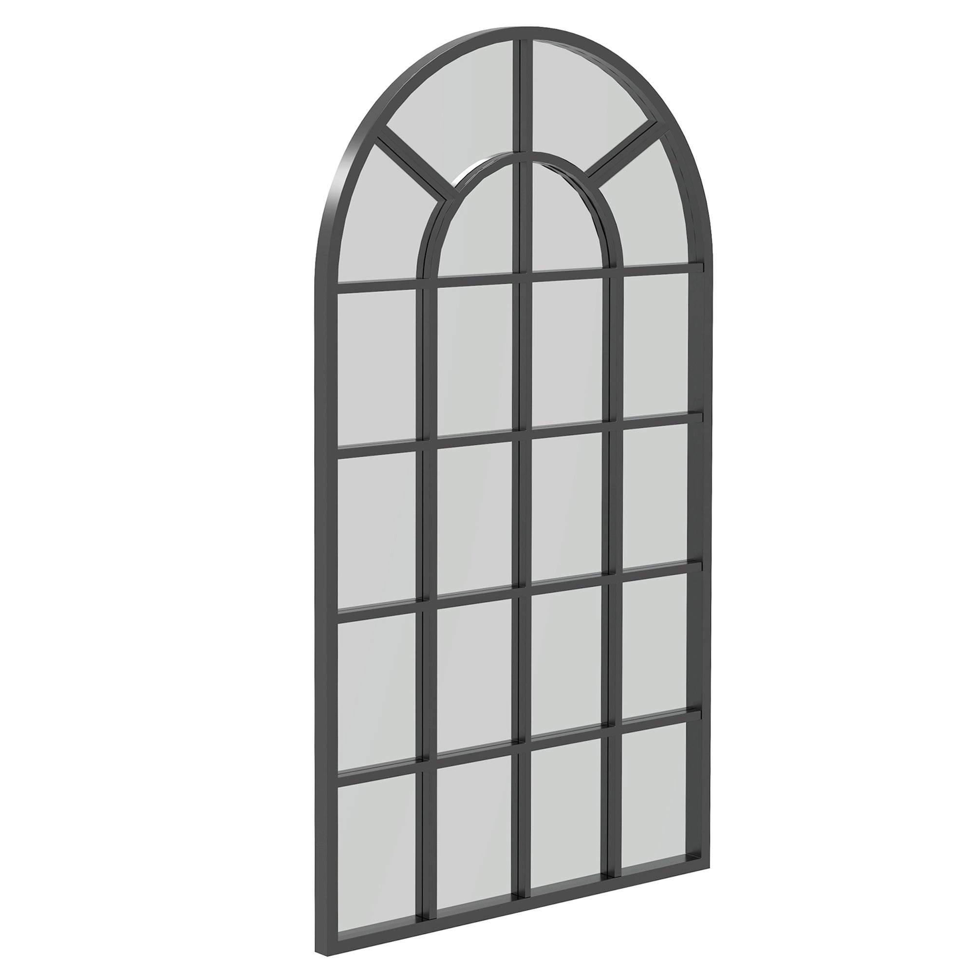 HOMCOM Dekospiegel großer Spiegel, Fensteroptik, Bogenförmig, inkl. Aufhängung. Schwarz + Spiegelglas