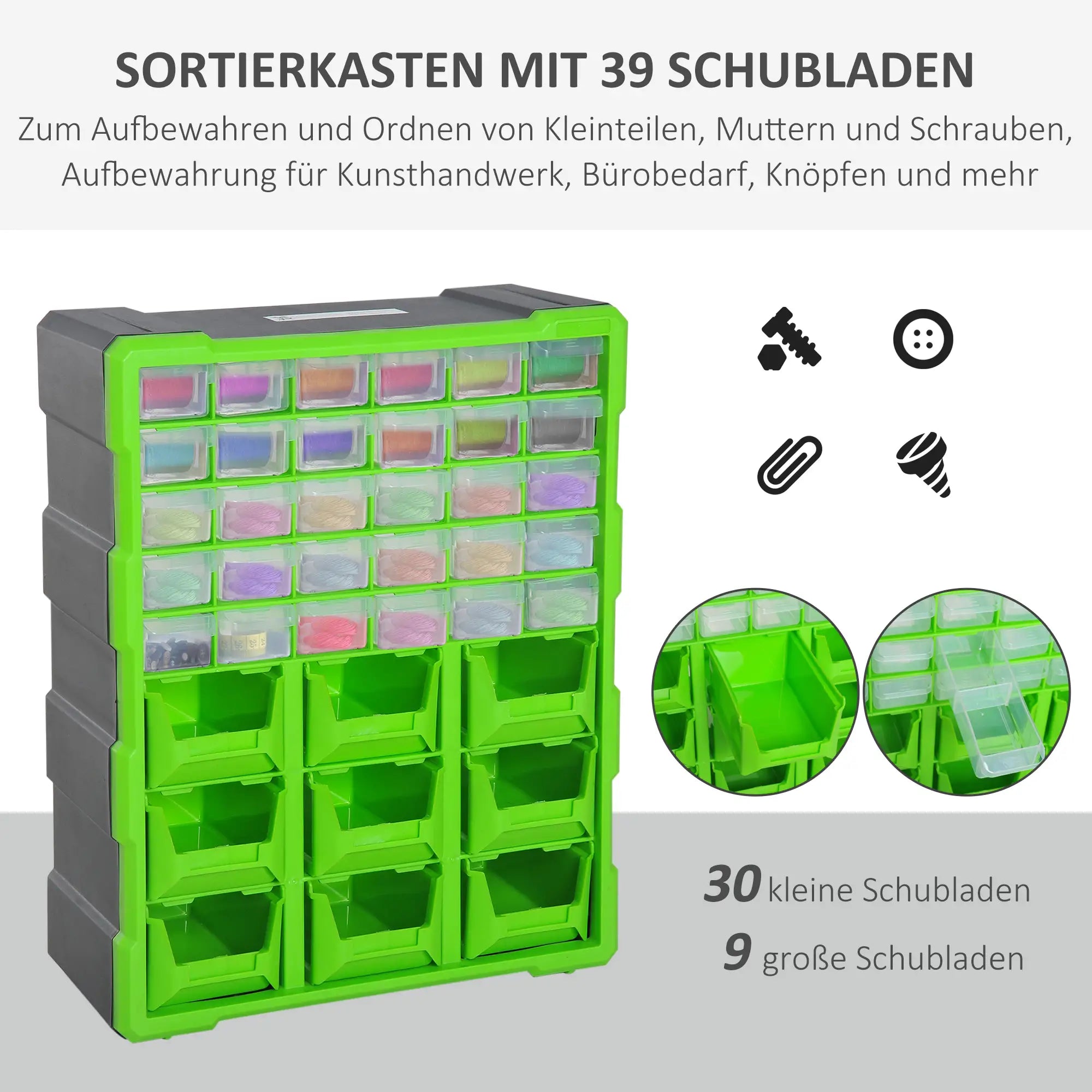Durhand Kleinteilemagazin 39 Fächer transparent Stopper