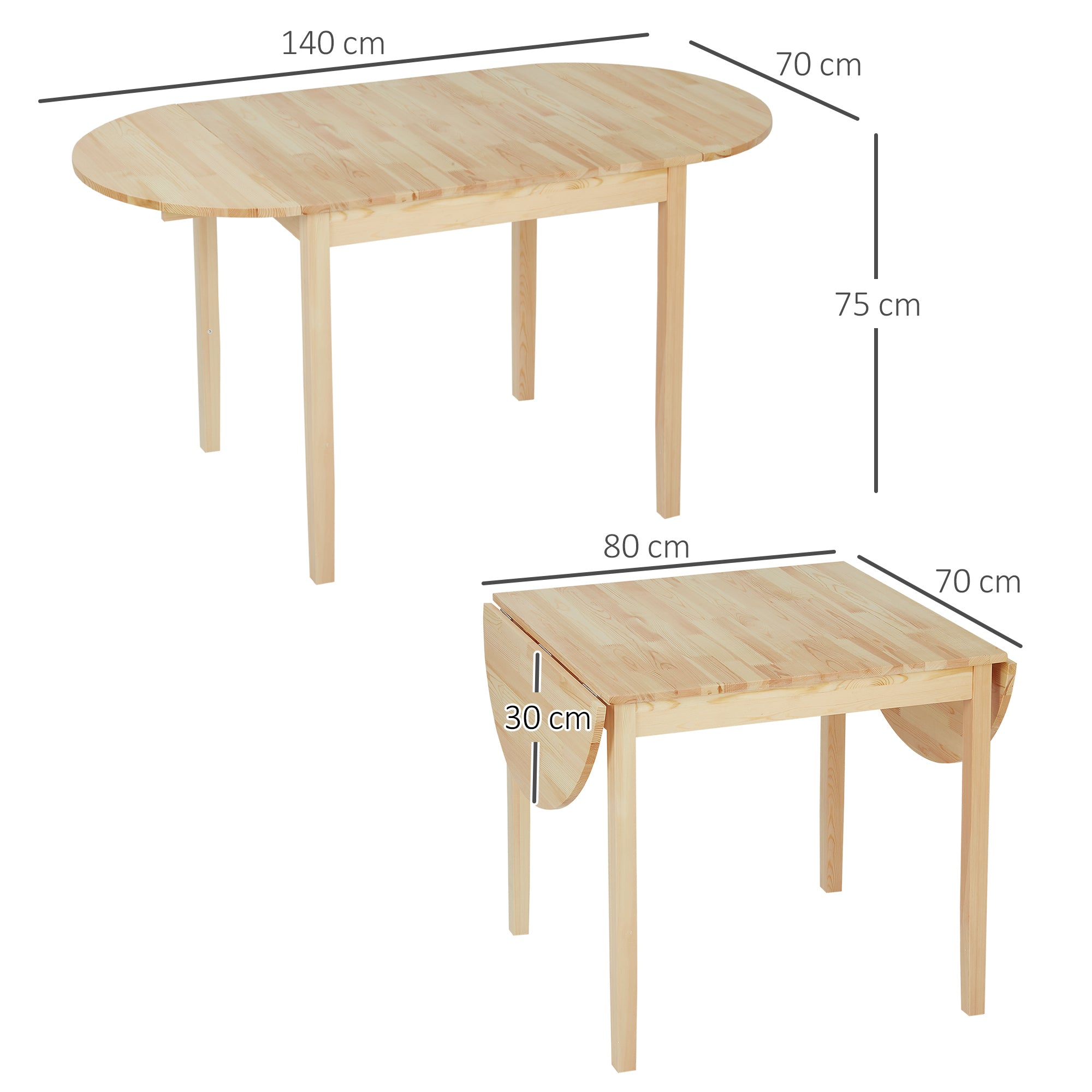 HOMCOM Esstisch aus Holz Klappbar Küchentisch für 6 Personen mit Drop-Leaf-Design 140 x 70 x 75 cm Naturholz