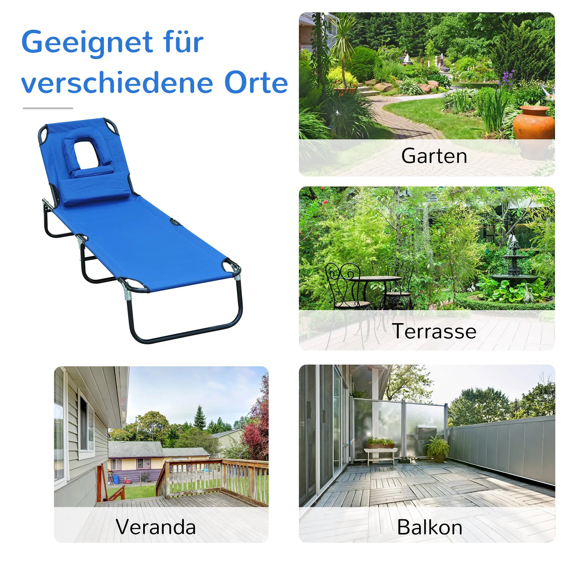 Outsunny Sonnenliege klappbar mit Leseloch Gartenliege Blau