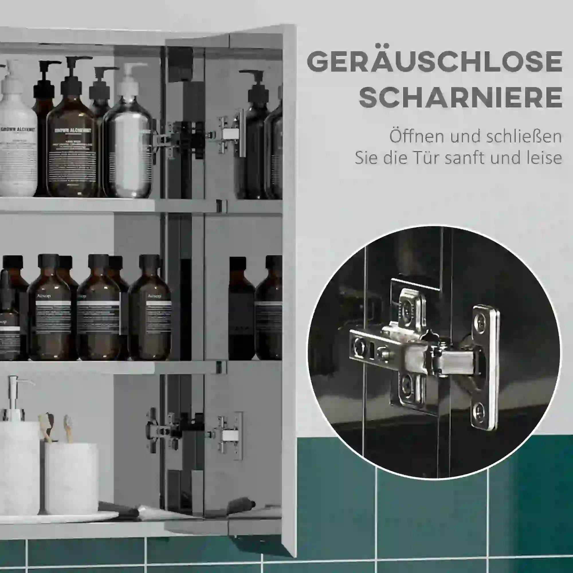 kleankin Spiegelschrank, Badschrank, 2 Spiegeltüren, 3 Innenböden, Edelstahl, Farbe: Silber, 54 x 13 x 60 cm