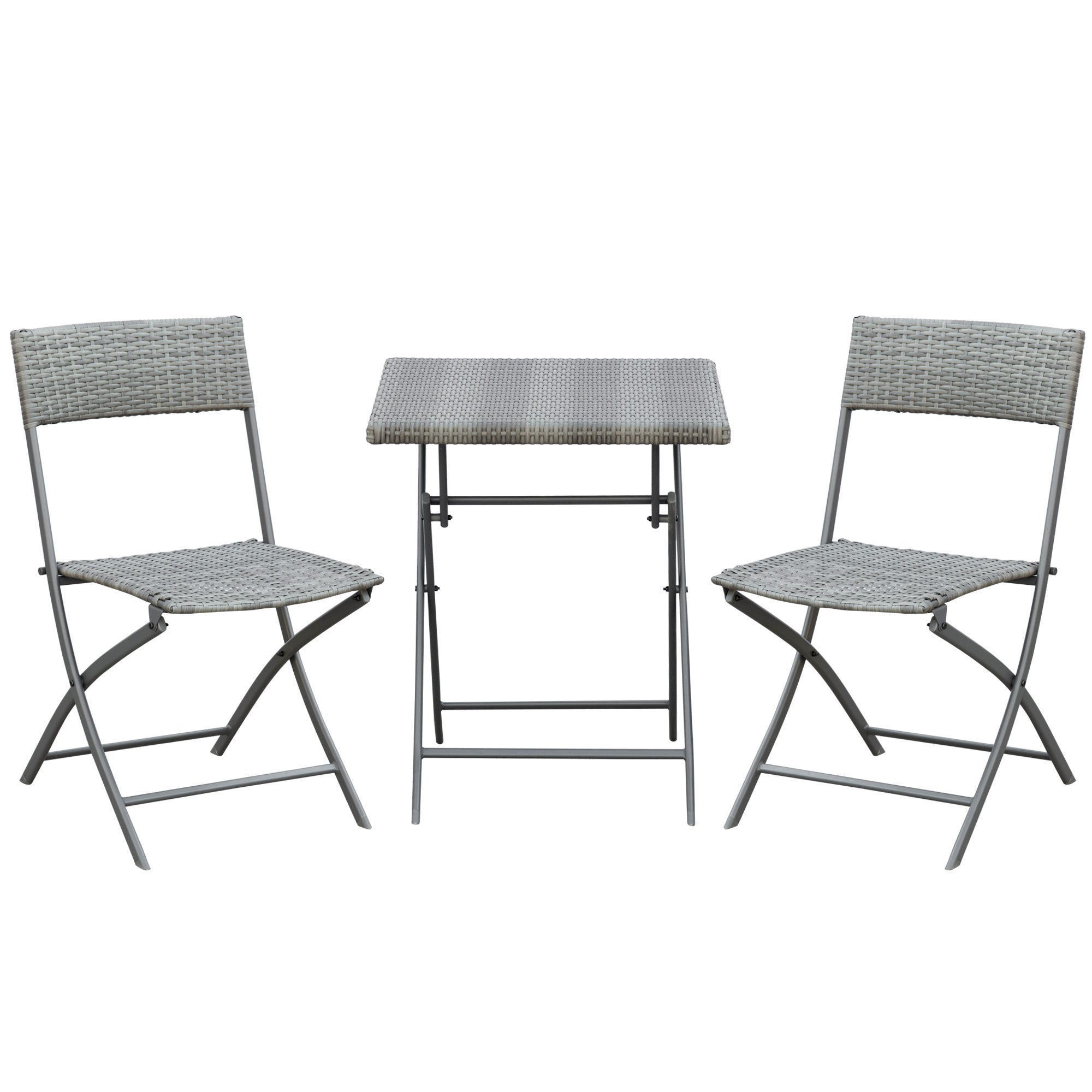 Outsunny Polyrattan Bistroset für 2 Personen Sitzgruppe Rattan Gartenmöbel Set Garnitur Grau