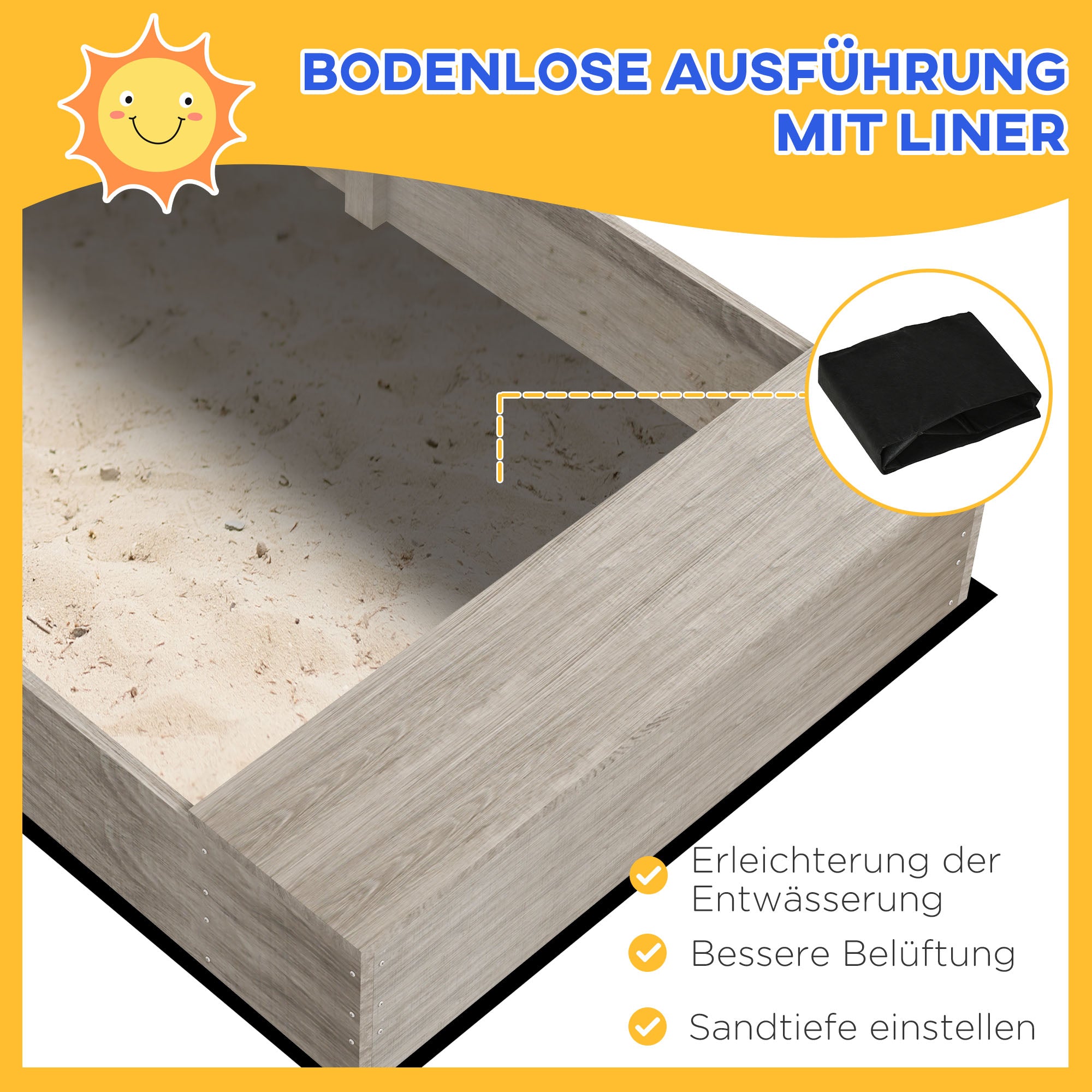 Outsunny Sandkasten mit Wasserstation, 2 Pflanzkästen, behandeltes Massivholz, 154 x 80 x 60cm, Grau