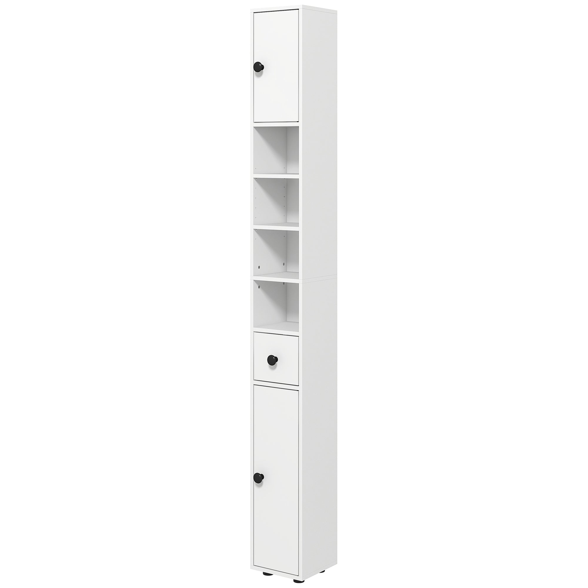 kleankin Badezimmerschrank, 4 Regale, Schublade, Spanplatte, schlankes Design, Weiß