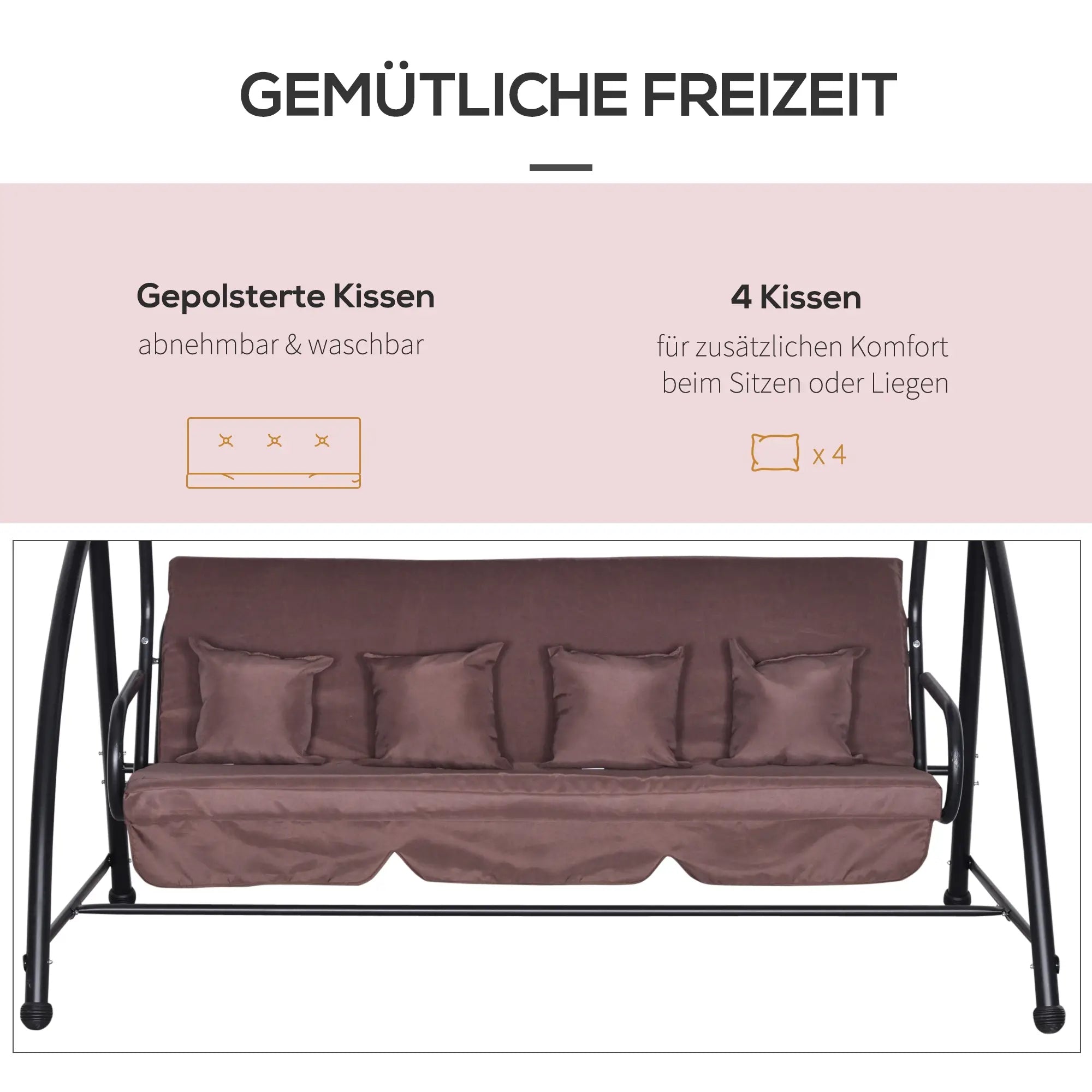 Outsunny Hollywoodschaukel 3-Sitzer Liegefunktion Sonnendach