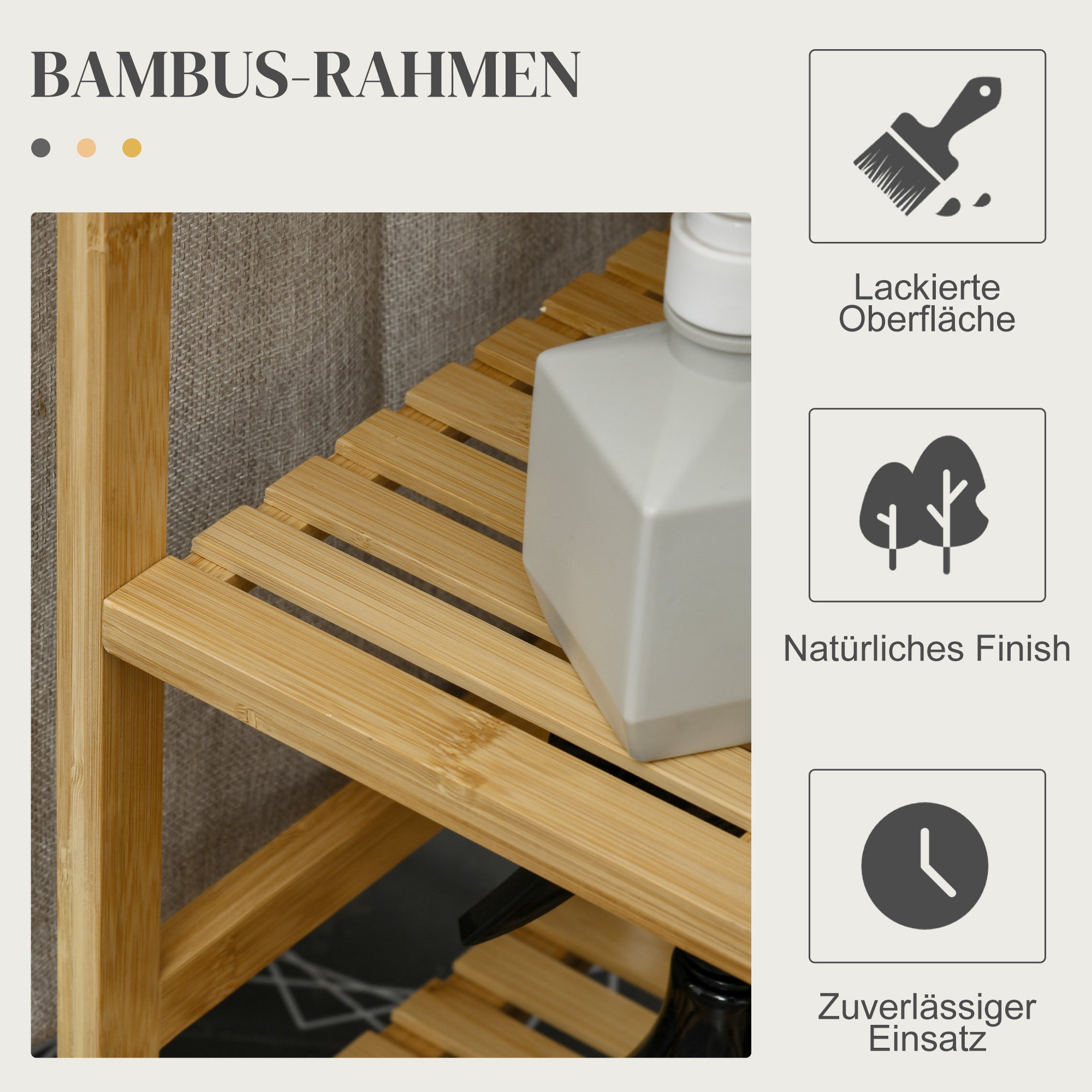 HOMCOM Wäschesammler, multifunktional, Bügelbrett & Stoffsack 57L, Bambusgestell, 113x34x82cm, Natur/Grau